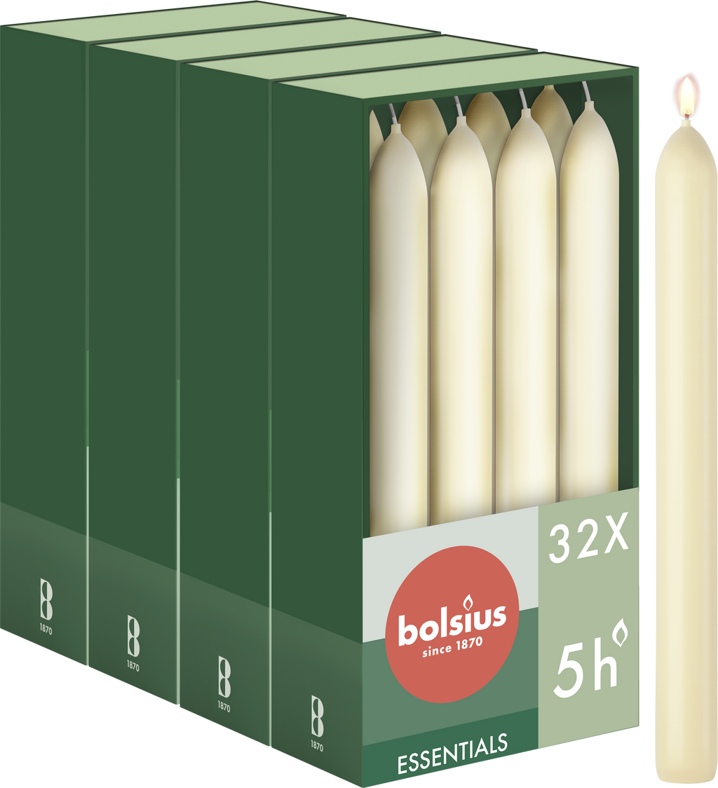 Bolsius - Gladde Dinerkaarsen - 17 cm - 32 stuks - Ivoor