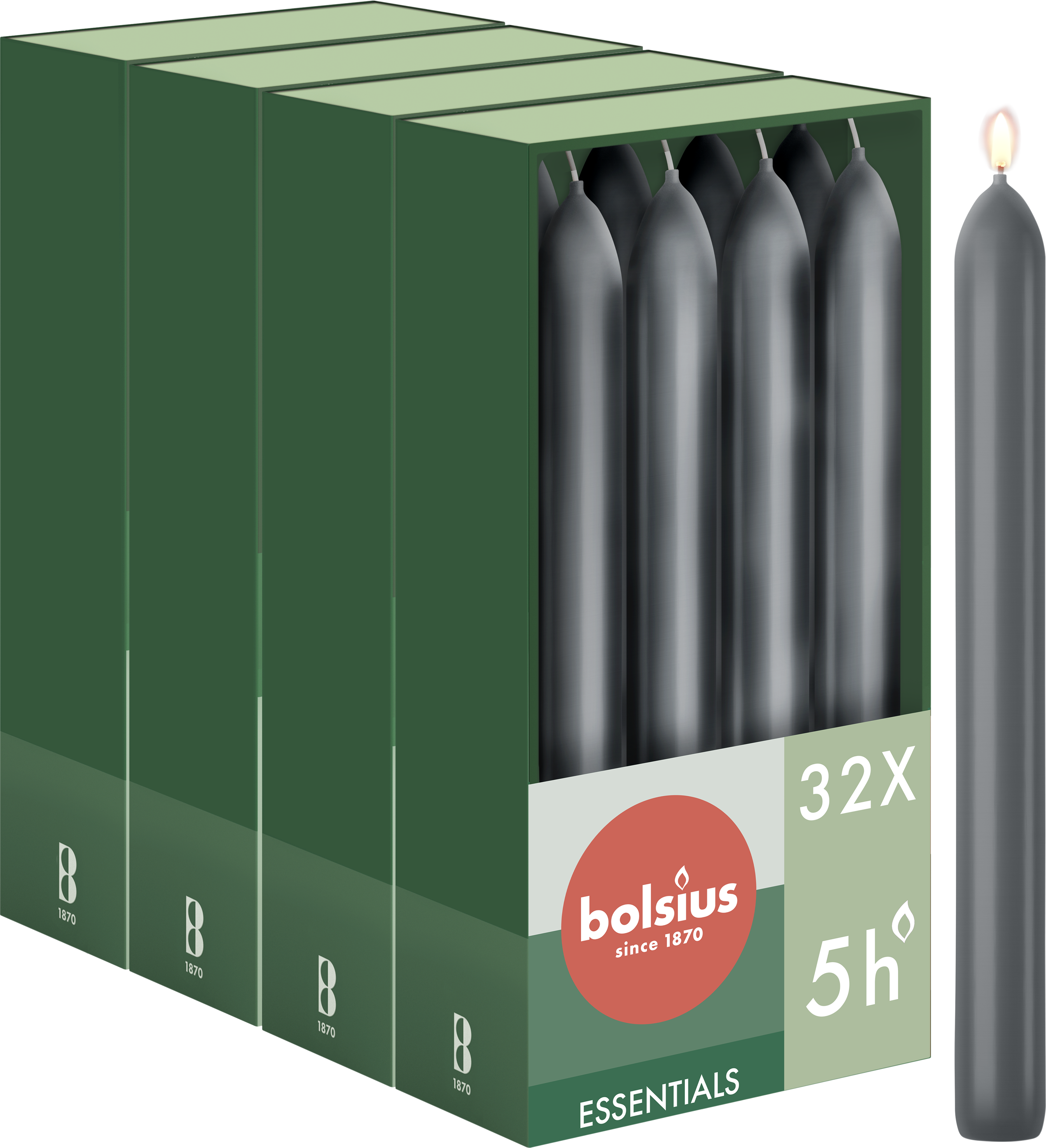 Bolsius - Gladde Dinerkaarsen - 17 cm - 32 stuks - Antraciet - Donker Grijs
