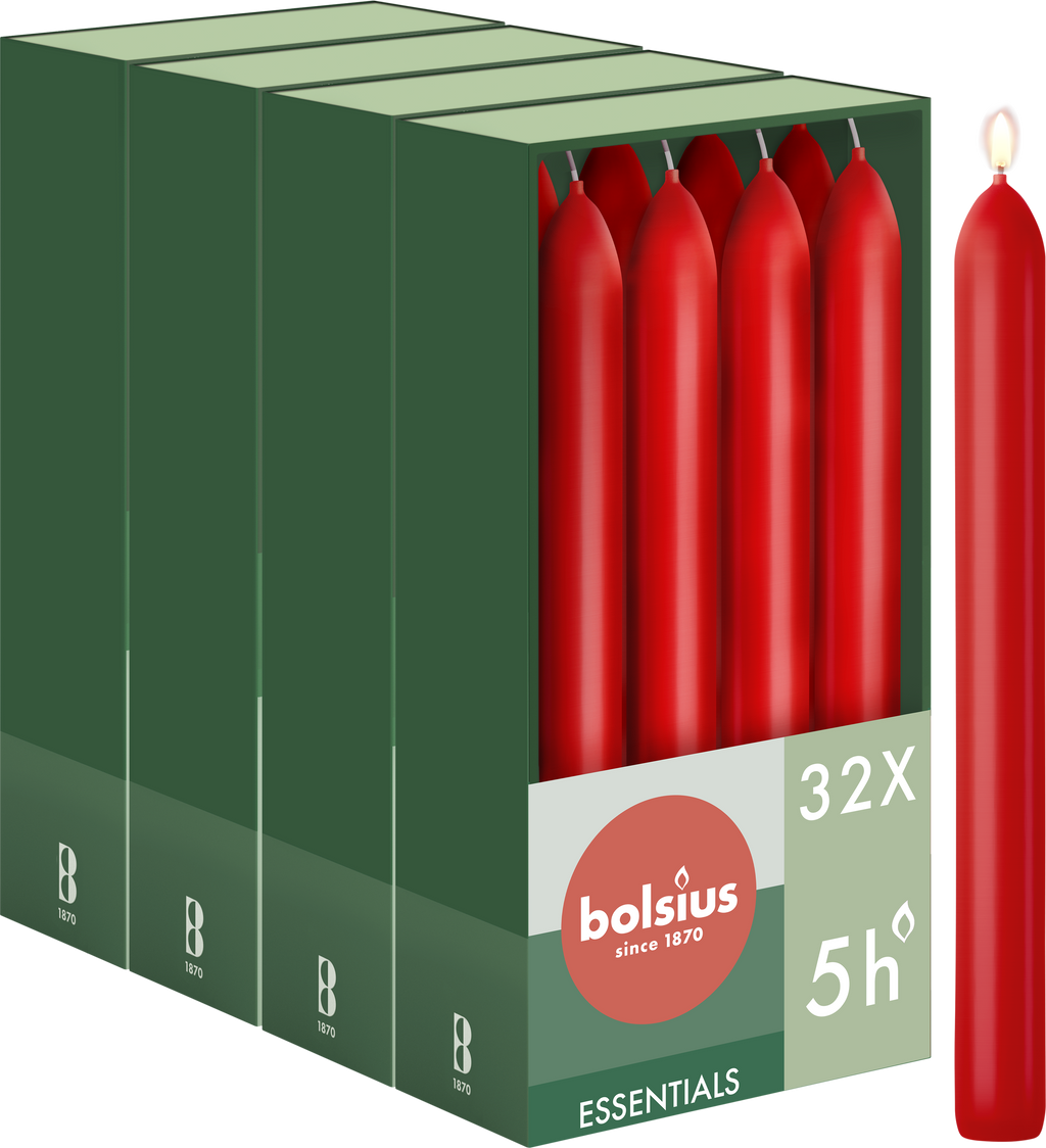 Bolsius - Gladde Dinerkaarsen - 17 cm - 32 stuks - Rood