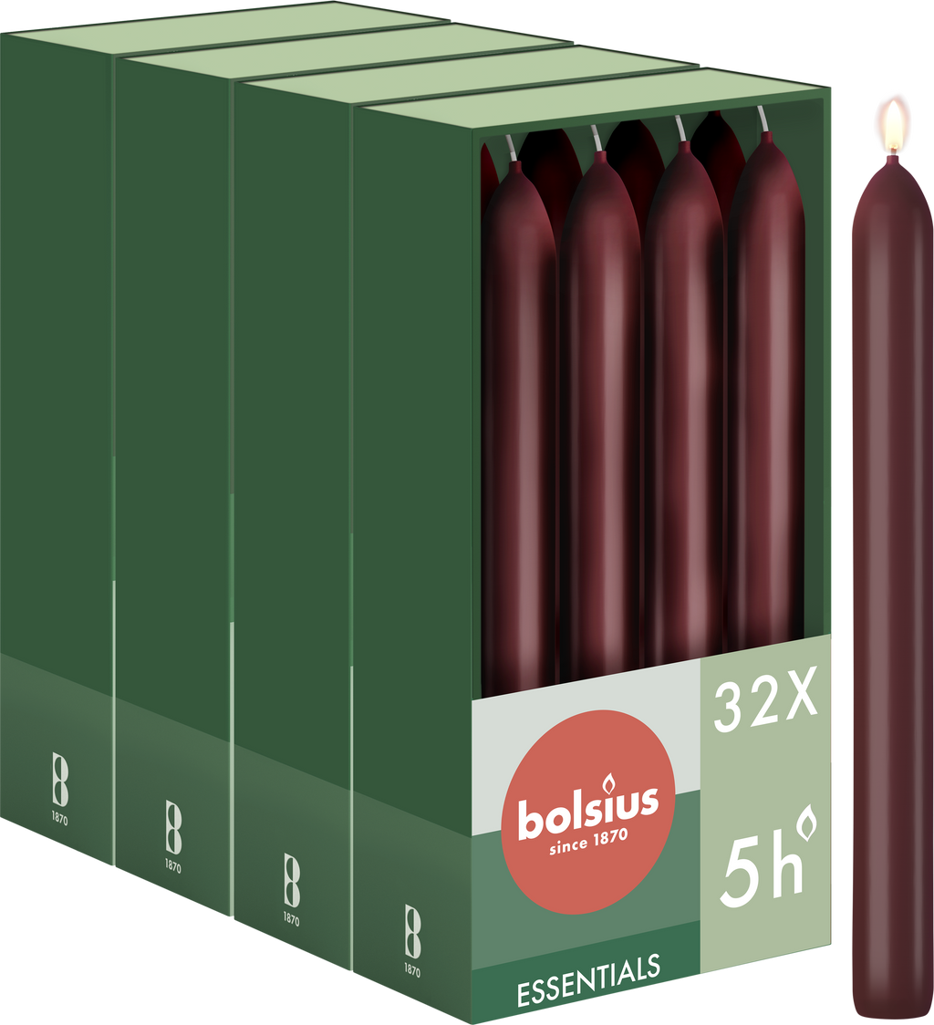 Bolsius - Gladde Dinerkaarsen - 17 cm - 32 stuks - Bordeaux Rood