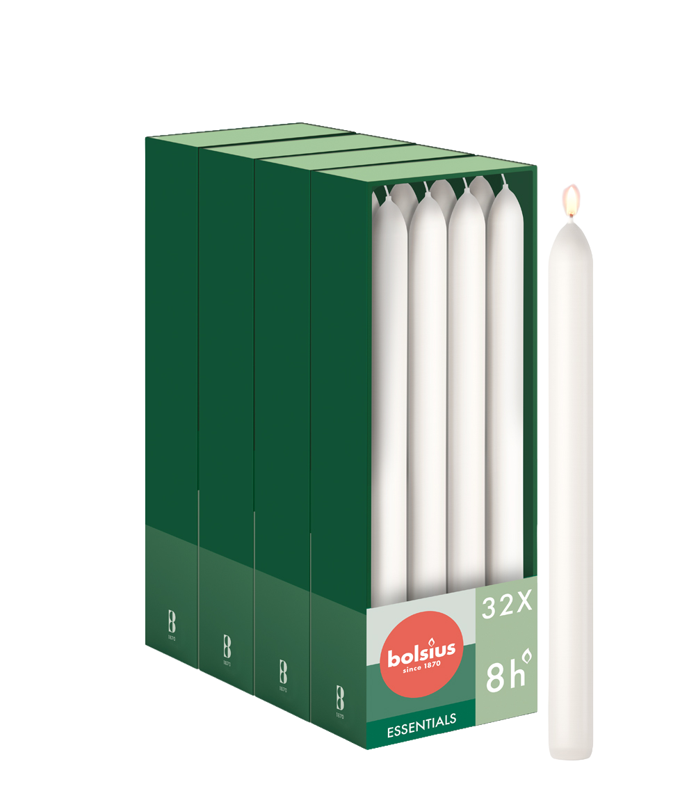 Bolsius - Gladde Dinerkaarsen - 23 cm - 32 stuks - Wit