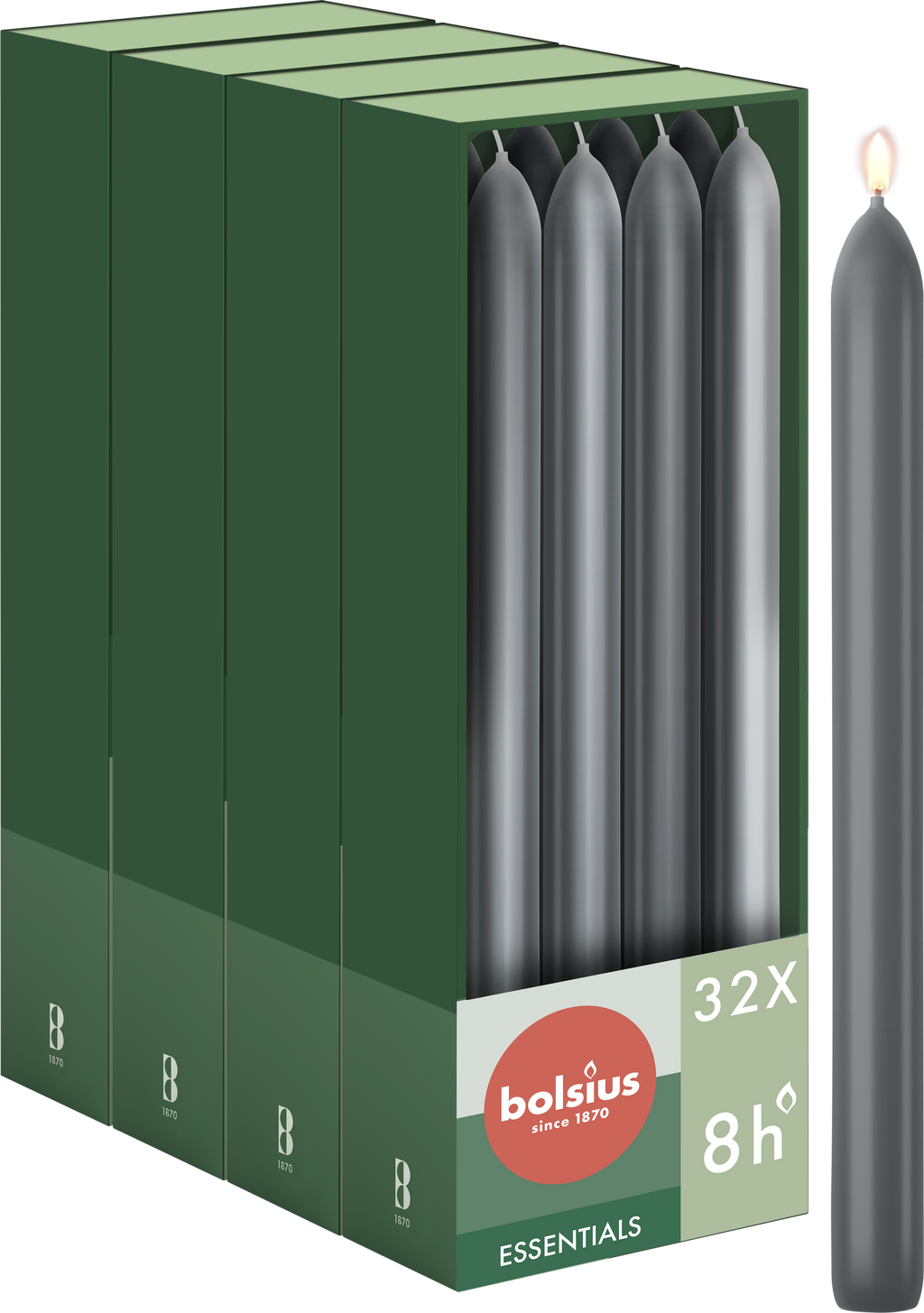 Bolsius - Gladde Dinerkaarsen - 23 cm - 32 stuks - Antraciet - Donker Grijs