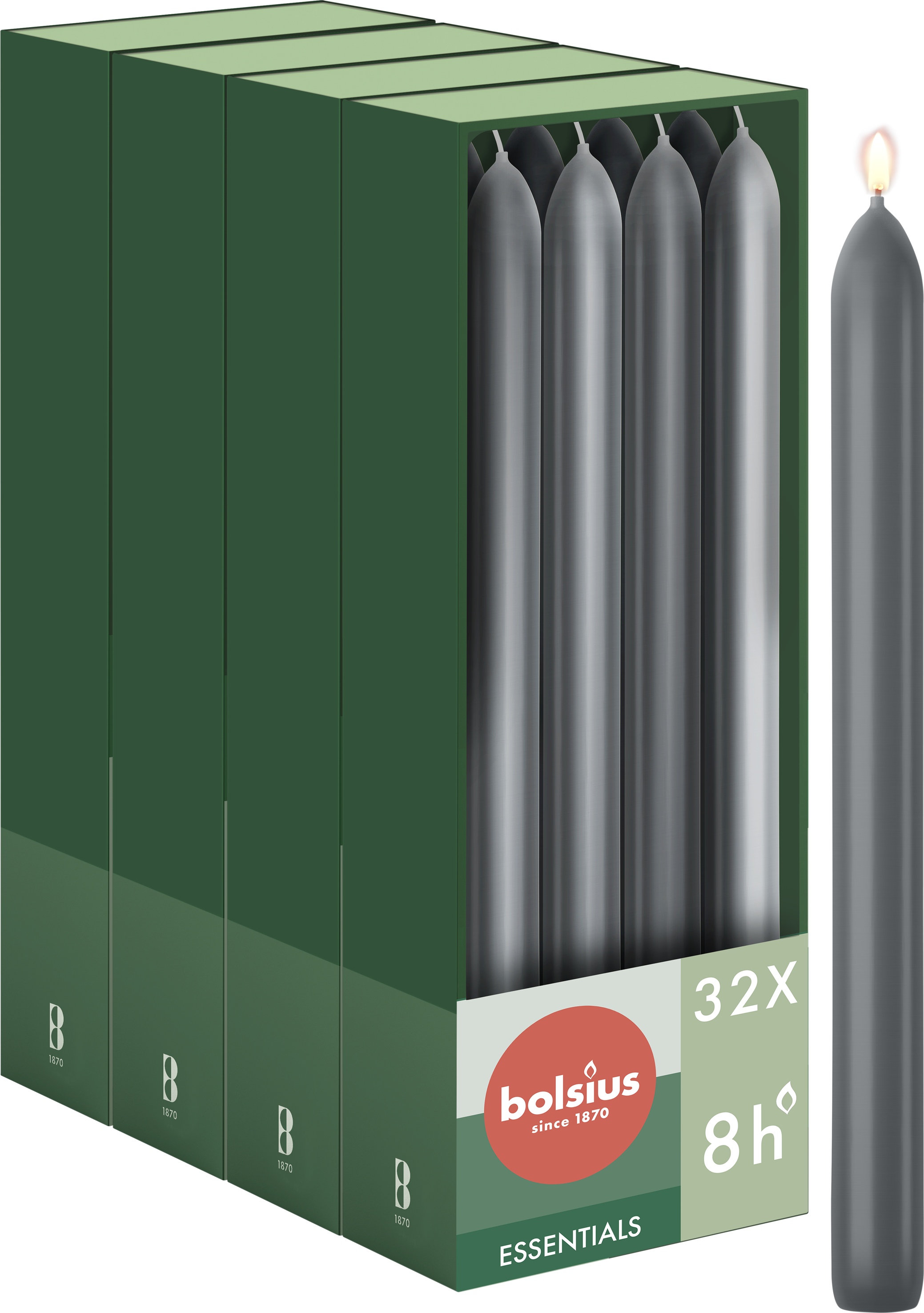 Bolsius - Gladde Dinerkaarsen - 23 cm - 32 stuks - Antraciet - Donker Grijs