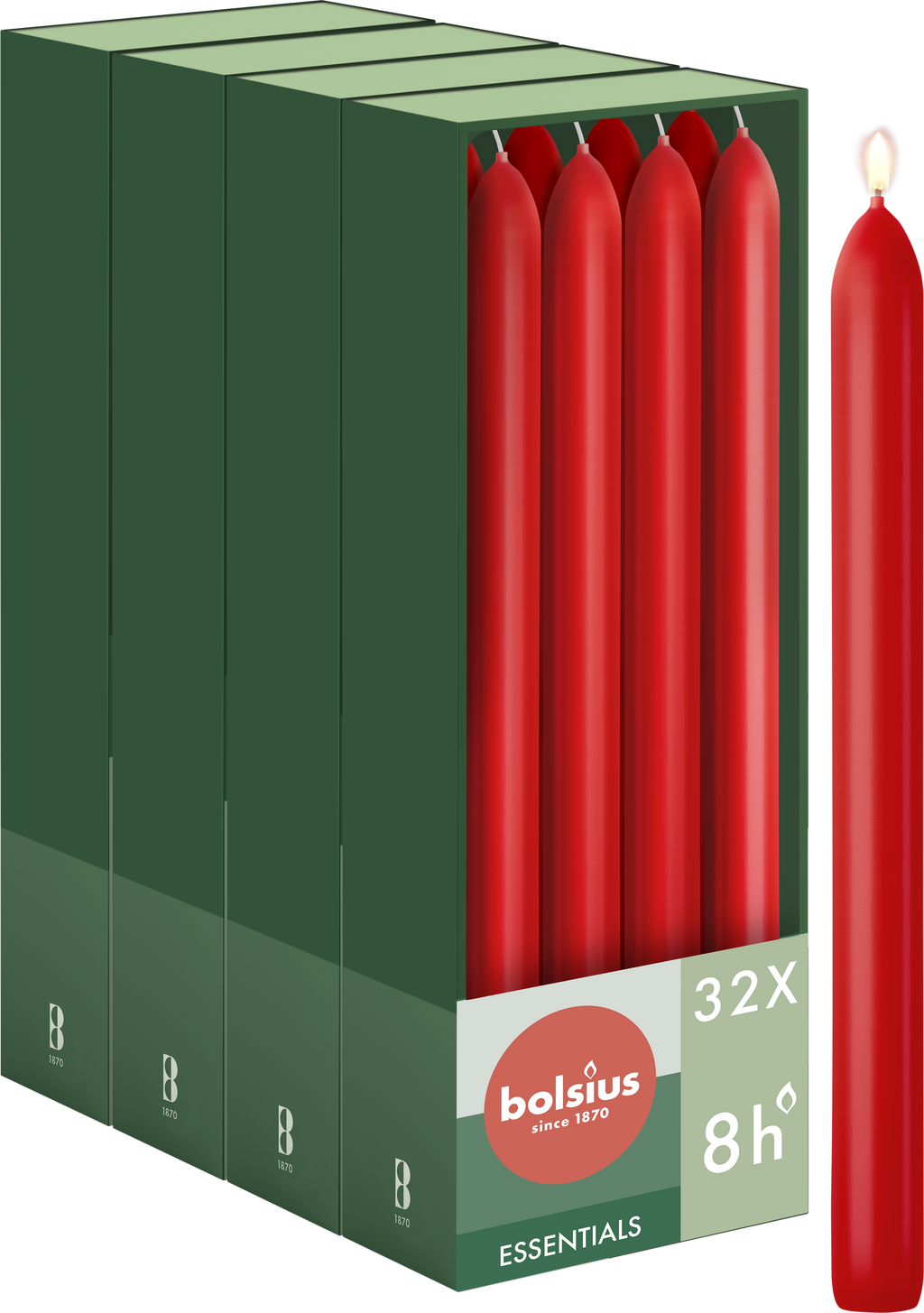 Bolsius - Gladde Dinerkaarsen - 23 cm - 32 stuks - Rood