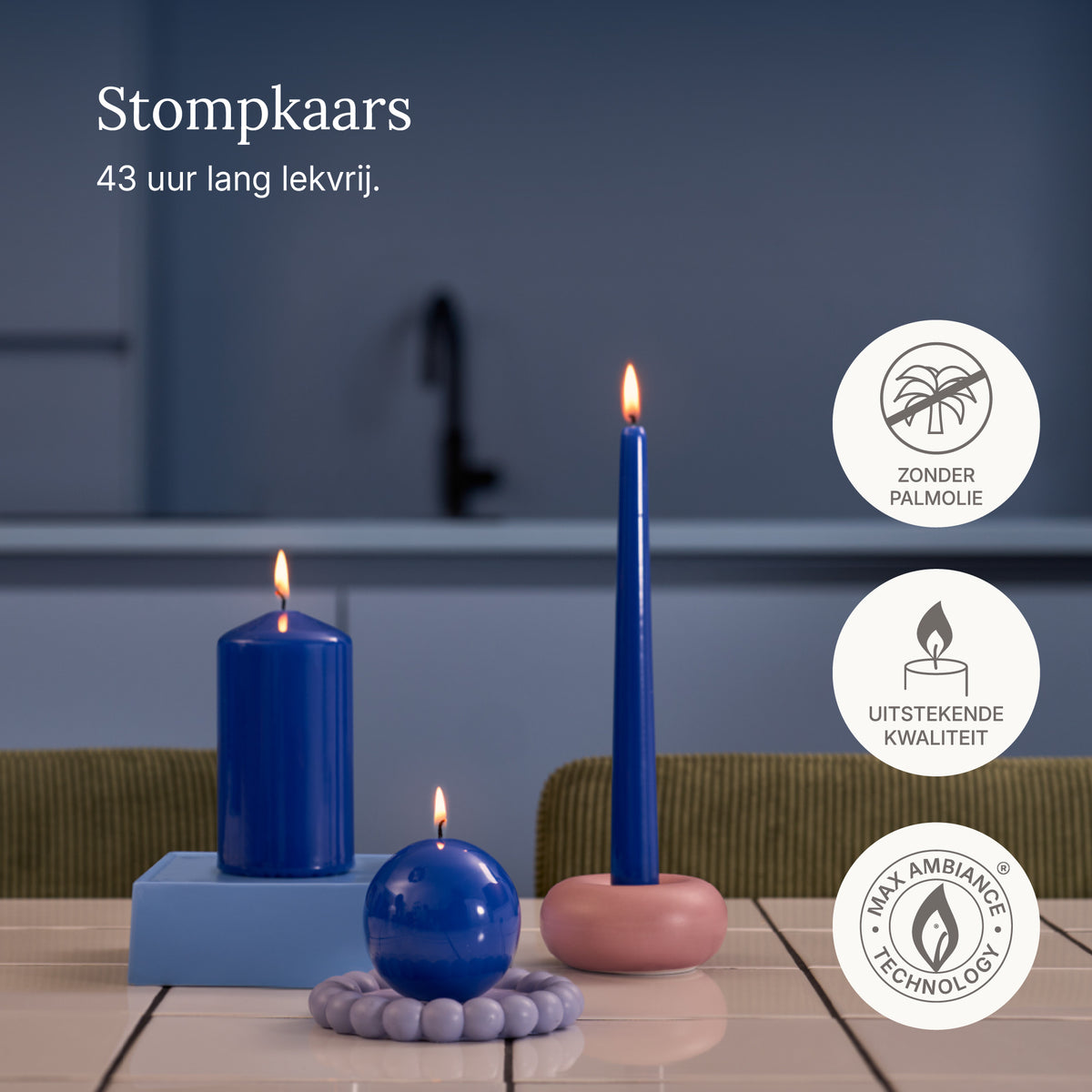 Bolsius - Glossy - Bolkaarsen - 6 Stuks - Blauw - 7cm - 16 Branduren