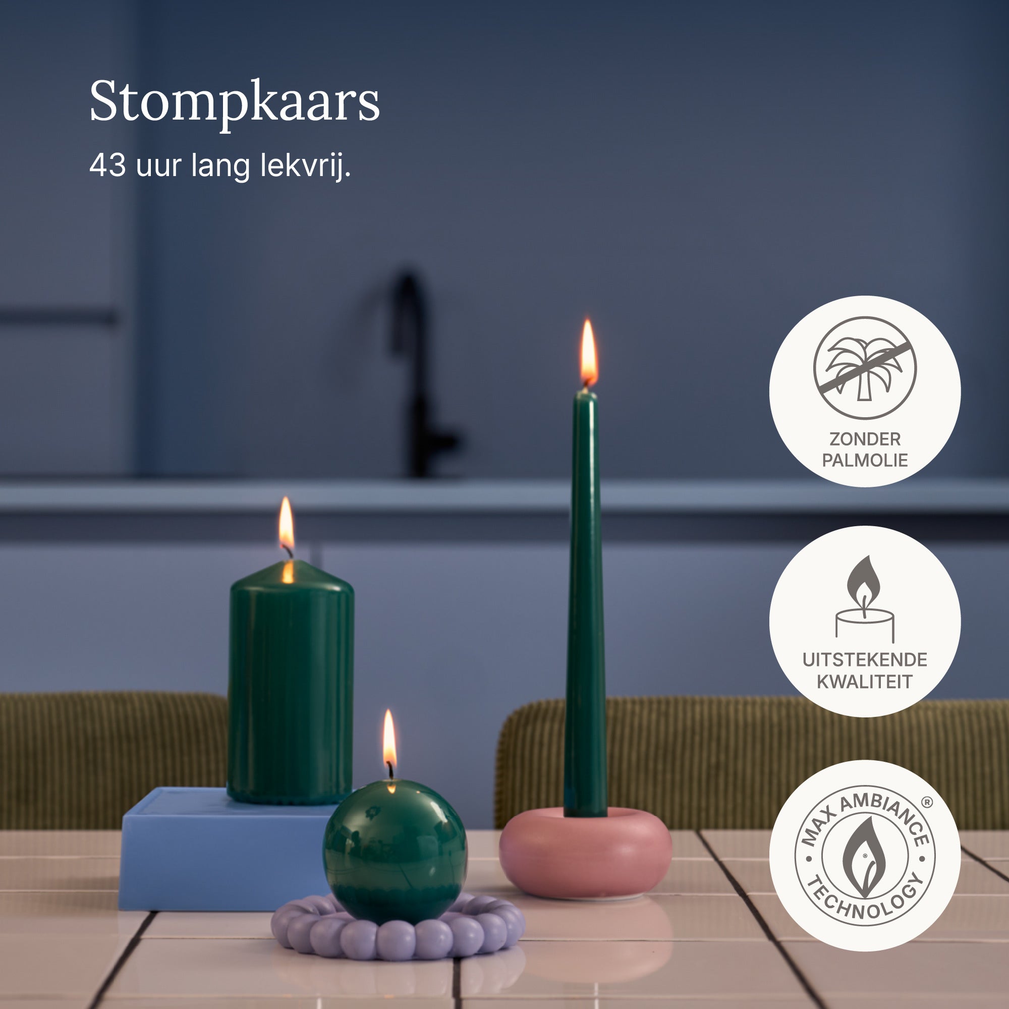 Bolsius - Glossy - Bolkaarsen - 6 Stuks - Groen- 7cm - 16 Branduren