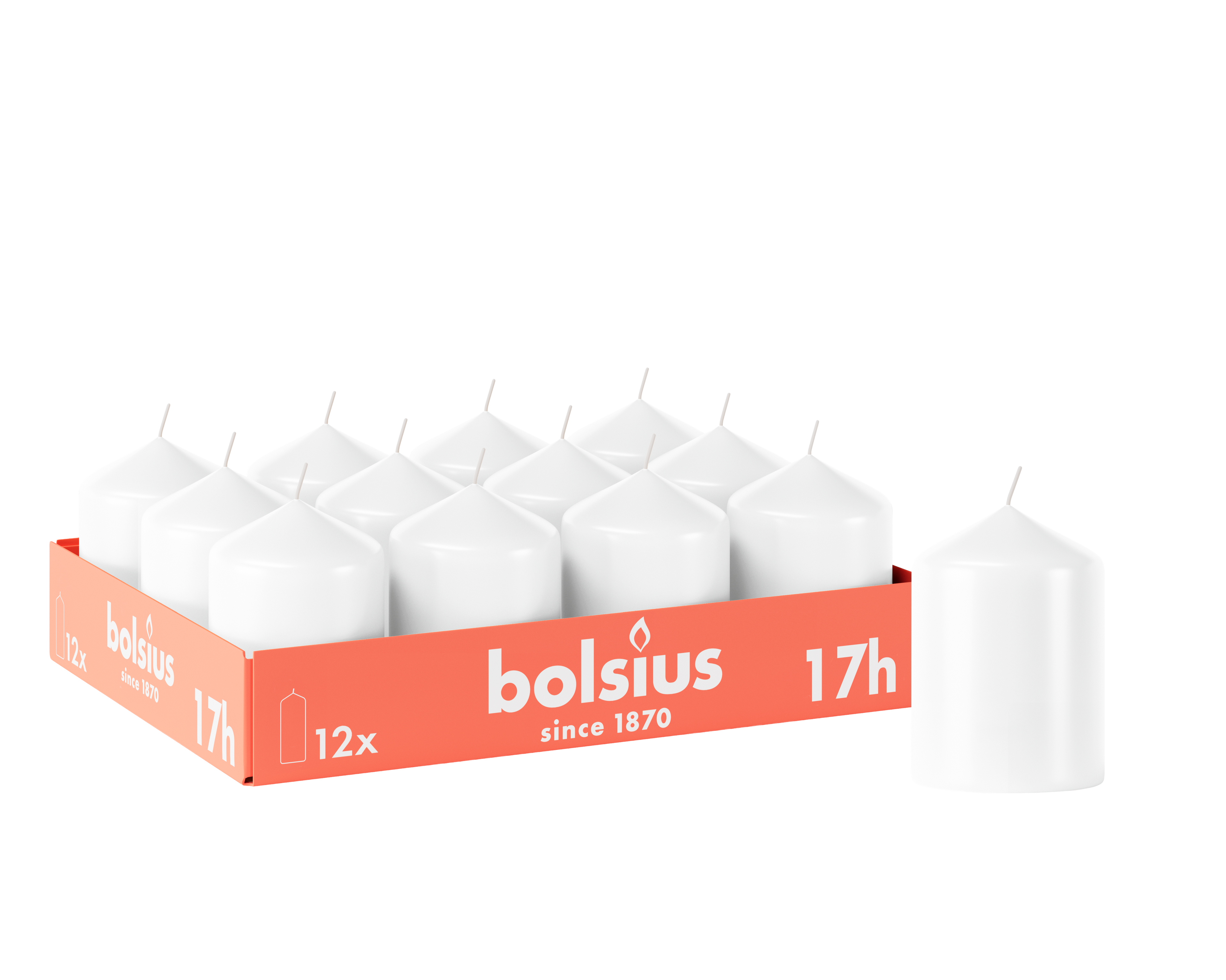 Bolsius - Gladde Stompkaarsen - 12 stuks - Wit - 17 branduren - 8 x 5,8 cm