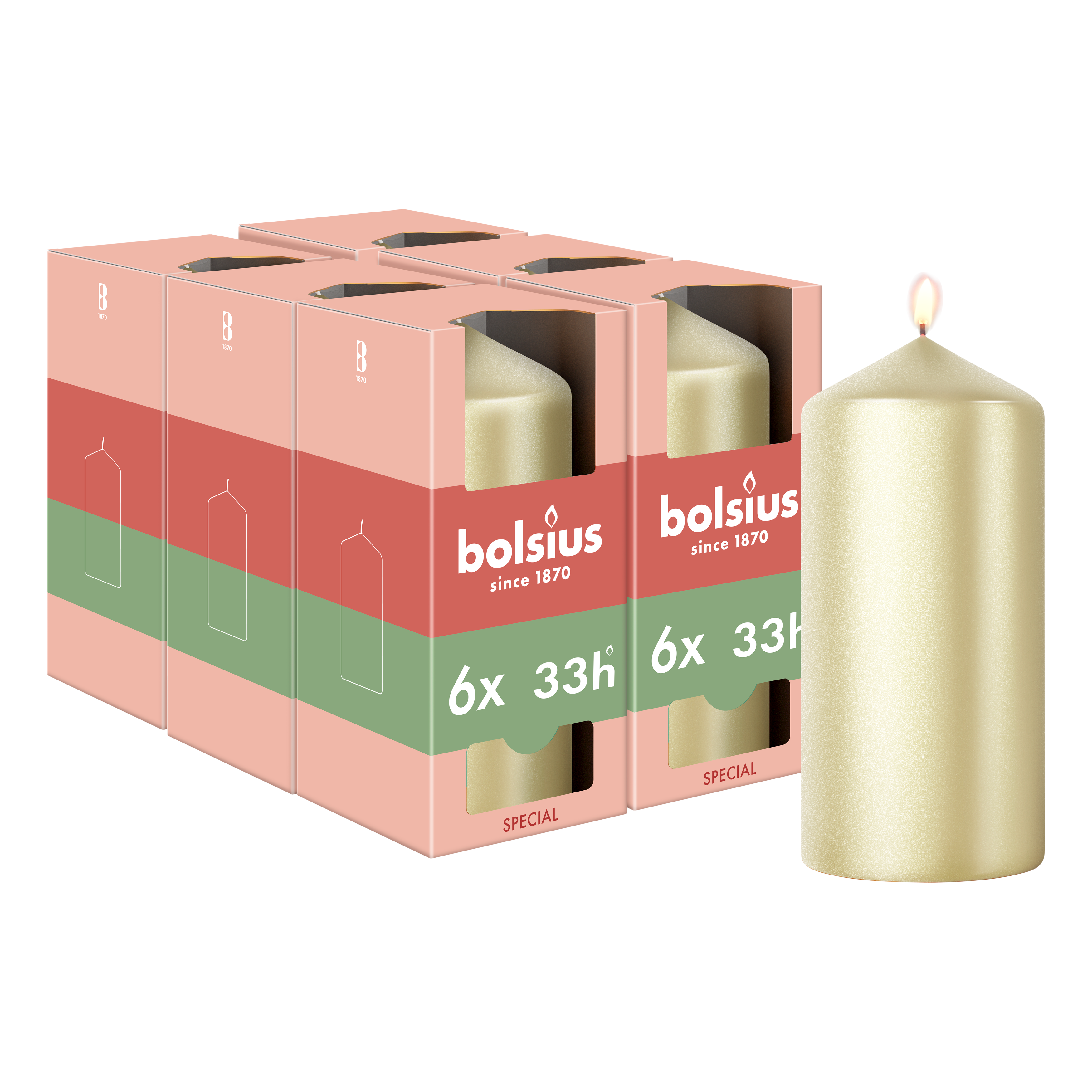 Bolsius - Gladde Stompkaars - 6 stuks - Metallic Wit Zilver - 12 cm - 33 Branduren