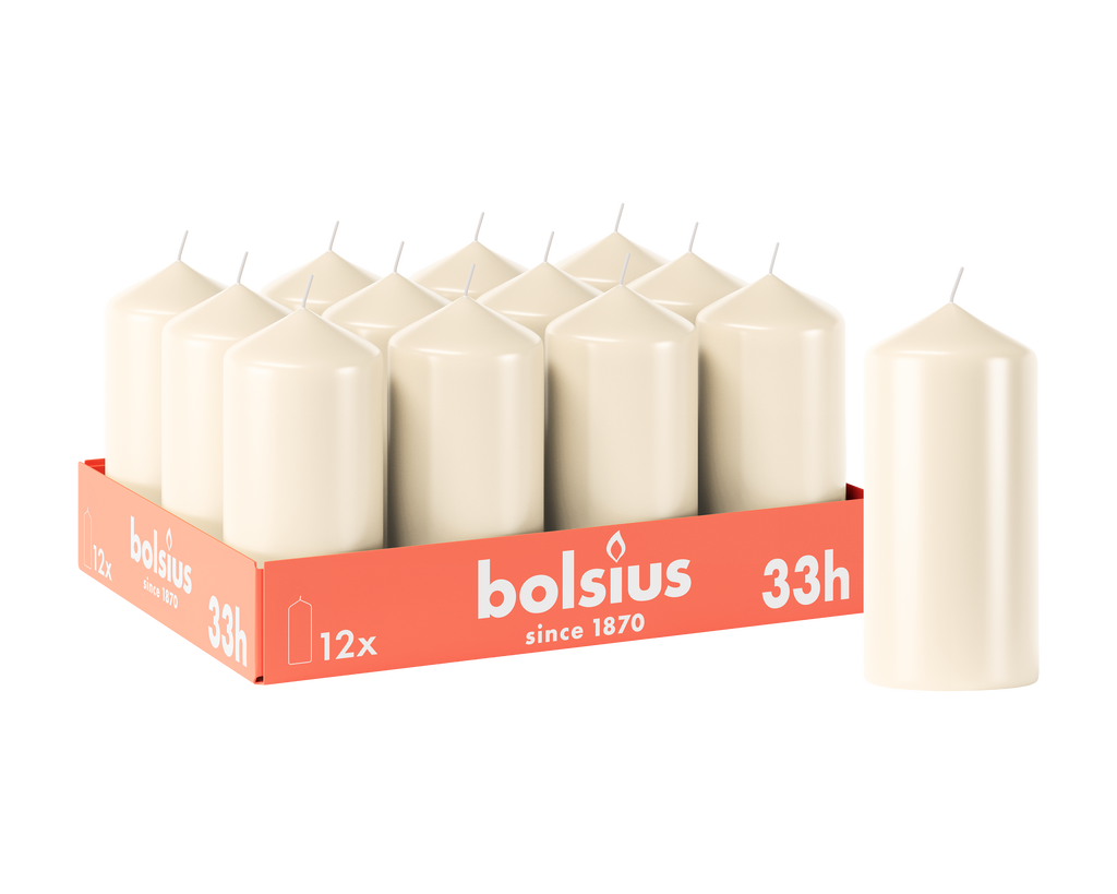 Bolsius - Gladde Stompkaarsen - 12 Stuks - Ivoor - 12 cm - 33 branduren