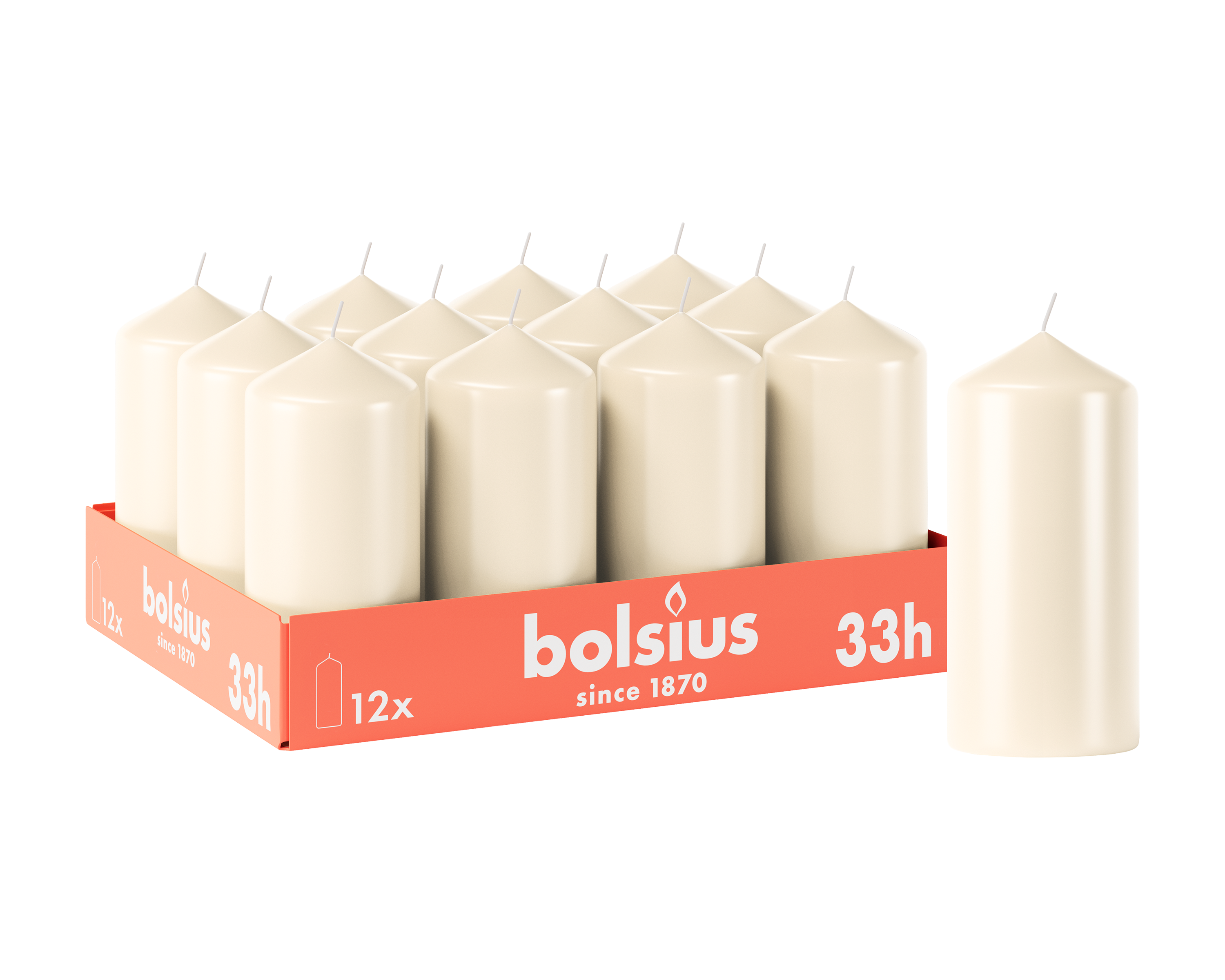 Bolsius - Gladde Stompkaarsen - 12 Stuks - Ivoor - 12 cm - 33 branduren