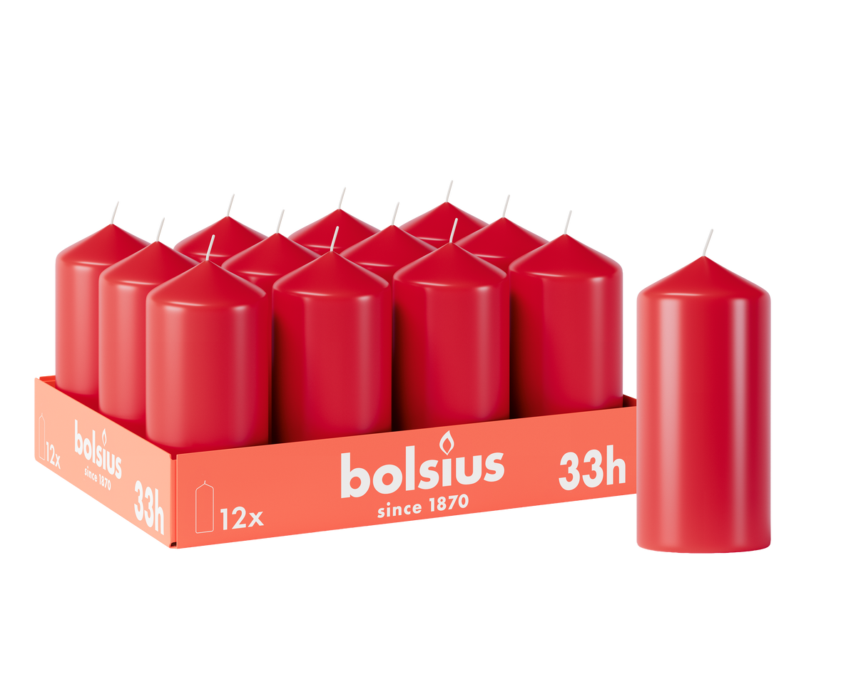 Bolsius - Gladde Stompkaars - 12 Stuks - Rood - 12cm - 33 branduren