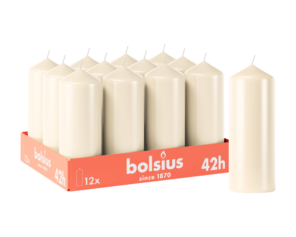 Bolsius - Gladde Stompkaarsen - 12 stuks - Ivoor- 42 branduren - 15 x 5,8 cm