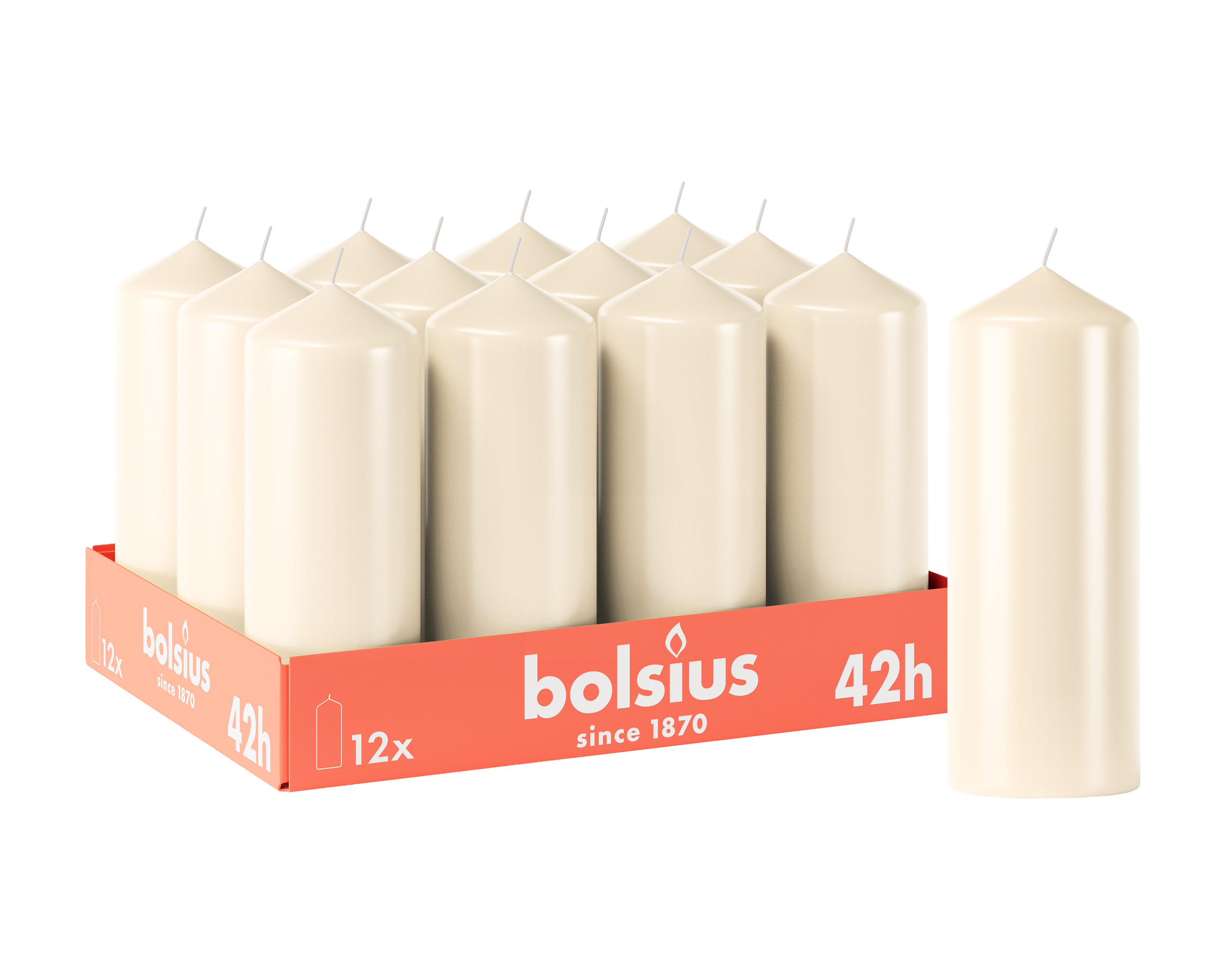 Bolsius - Gladde Stompkaarsen - 12 stuks - Ivoor- 42 branduren - 15 x 5,8 cm
