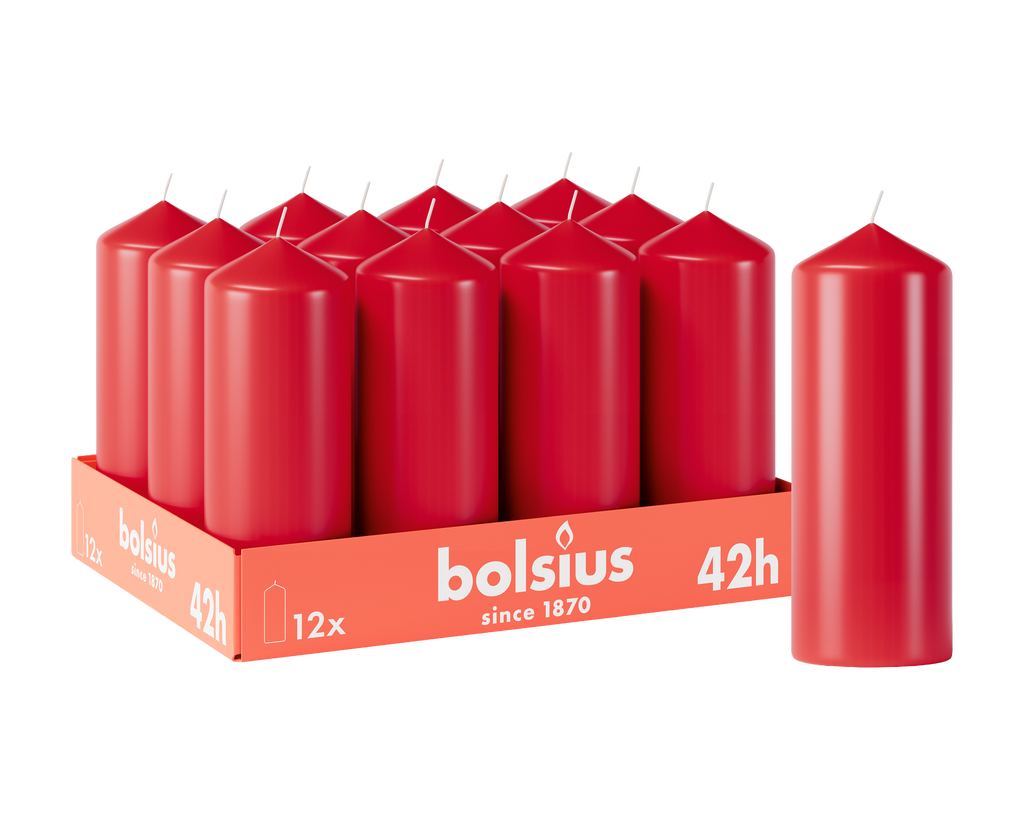 Bolsius - Gladde Stompkaarsen - 12 stuks - Rood - 42 branduren - 15 x 5,8 cm