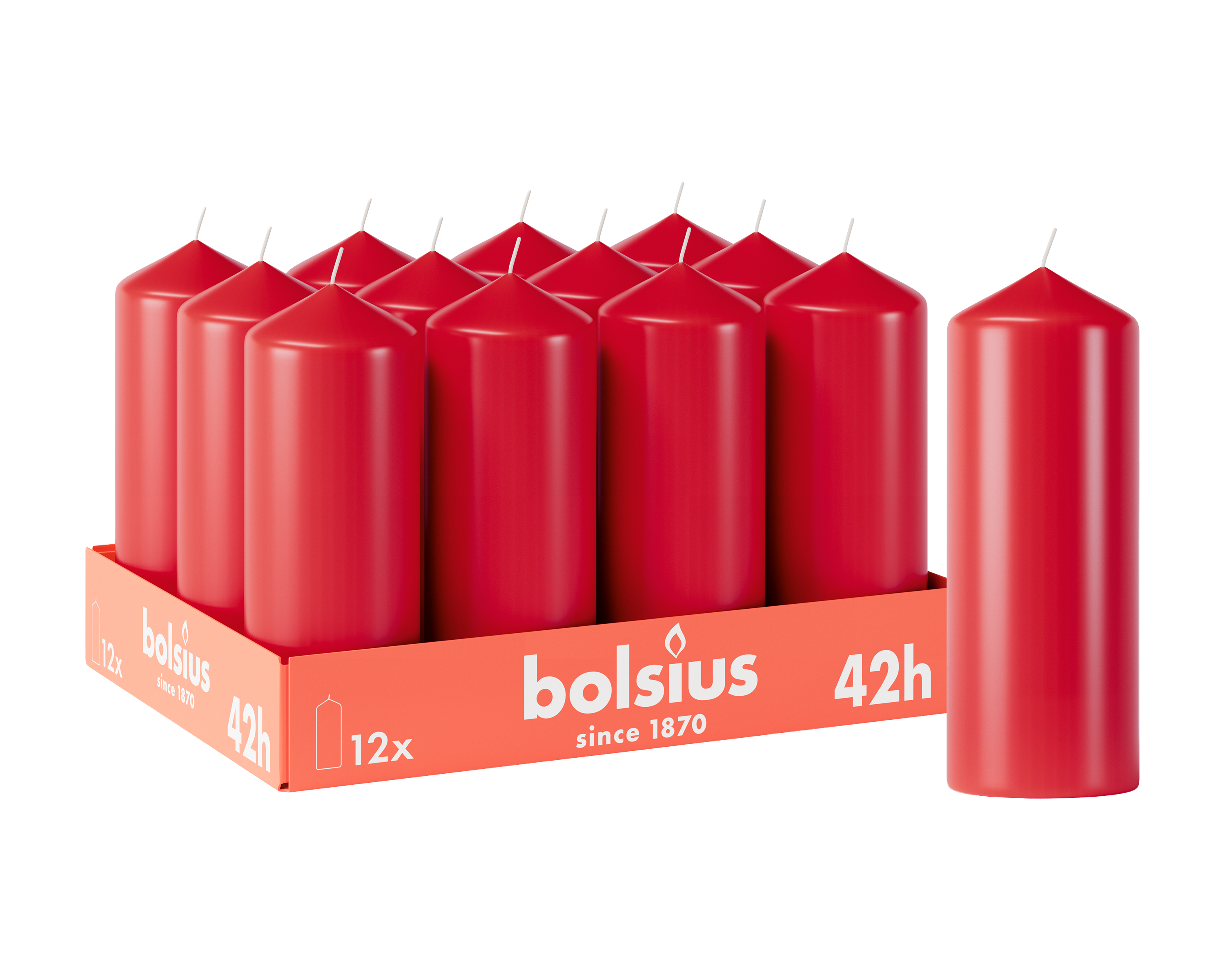 Bolsius - Gladde Stompkaarsen - 12 stuks - Rood - 42 branduren - 15 x 5,8 cm