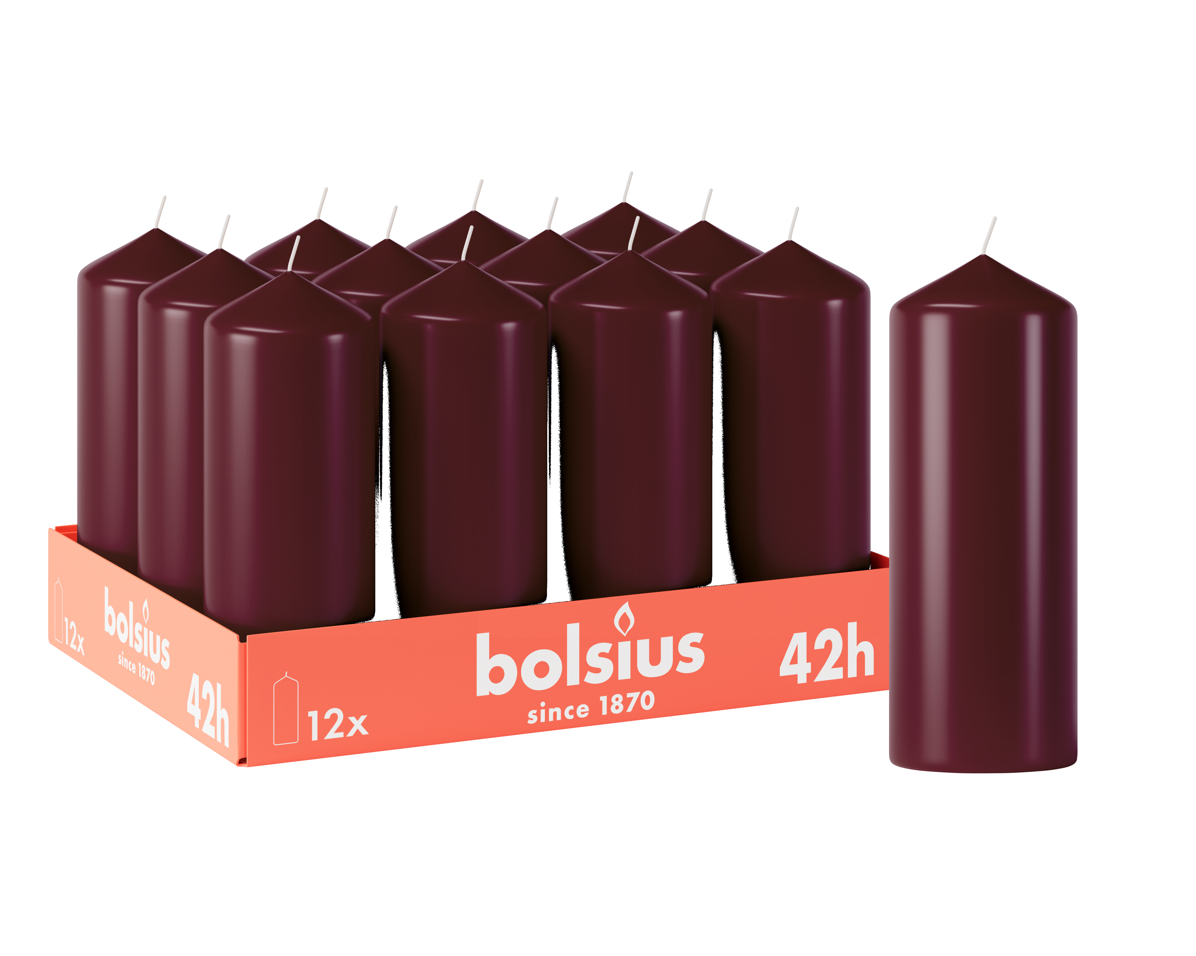 Bolsius - Gladde Stompkaarsen - 12 stuks - Bordeauxrood - 42 branduren - 15 x 5,8 cm