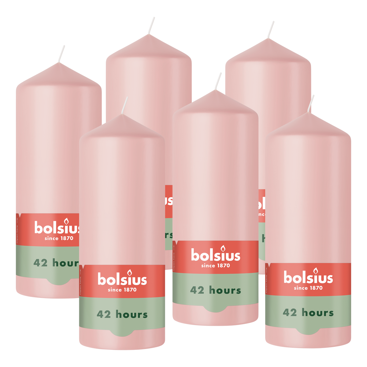 Bolsius - Gladde Stompkaarsen - Roze - 6 stuks - 15cm - 42 Branduren