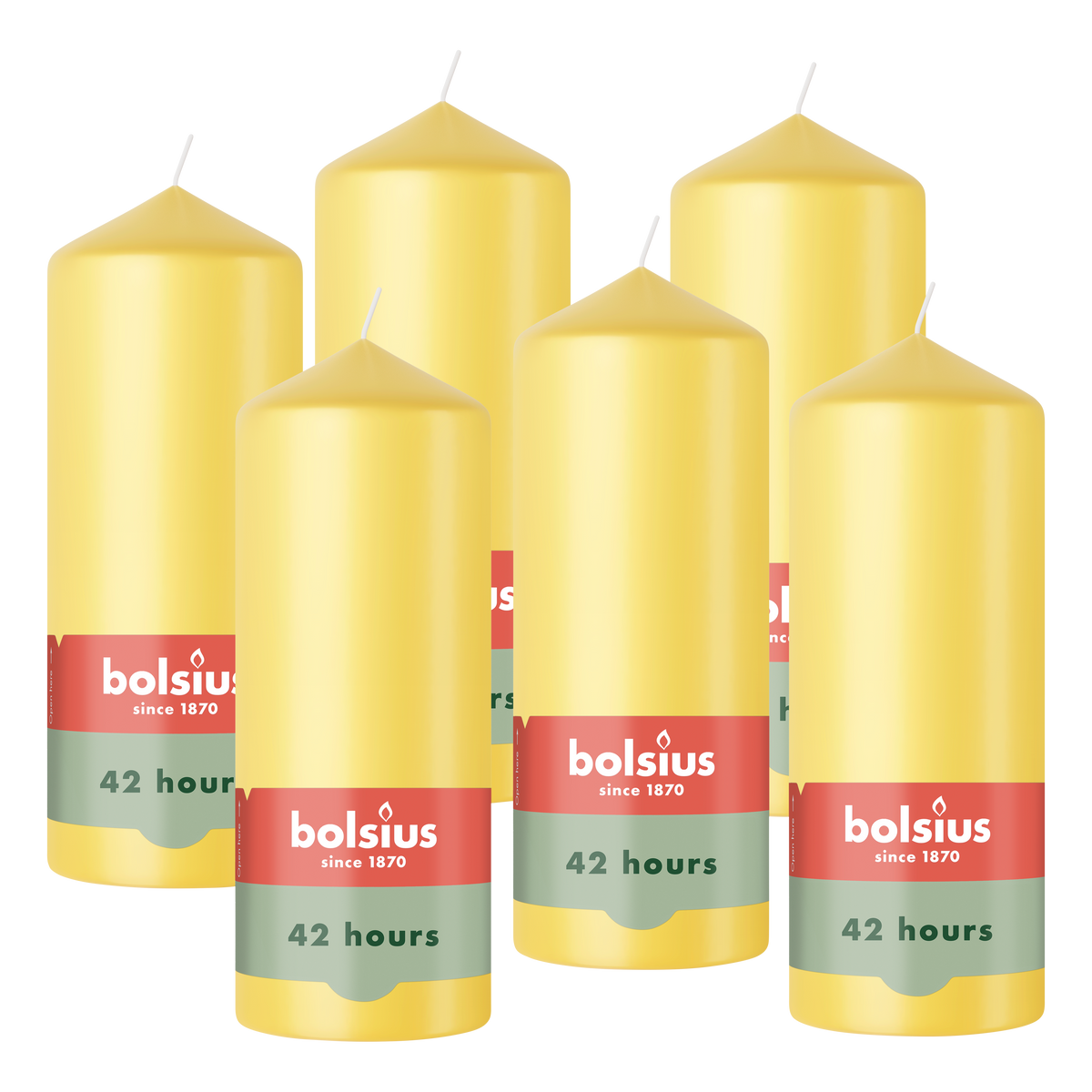Bolsius - Gladde Stompkaarsen - Geel - 6 stuks - 15cm - 42 Branduren