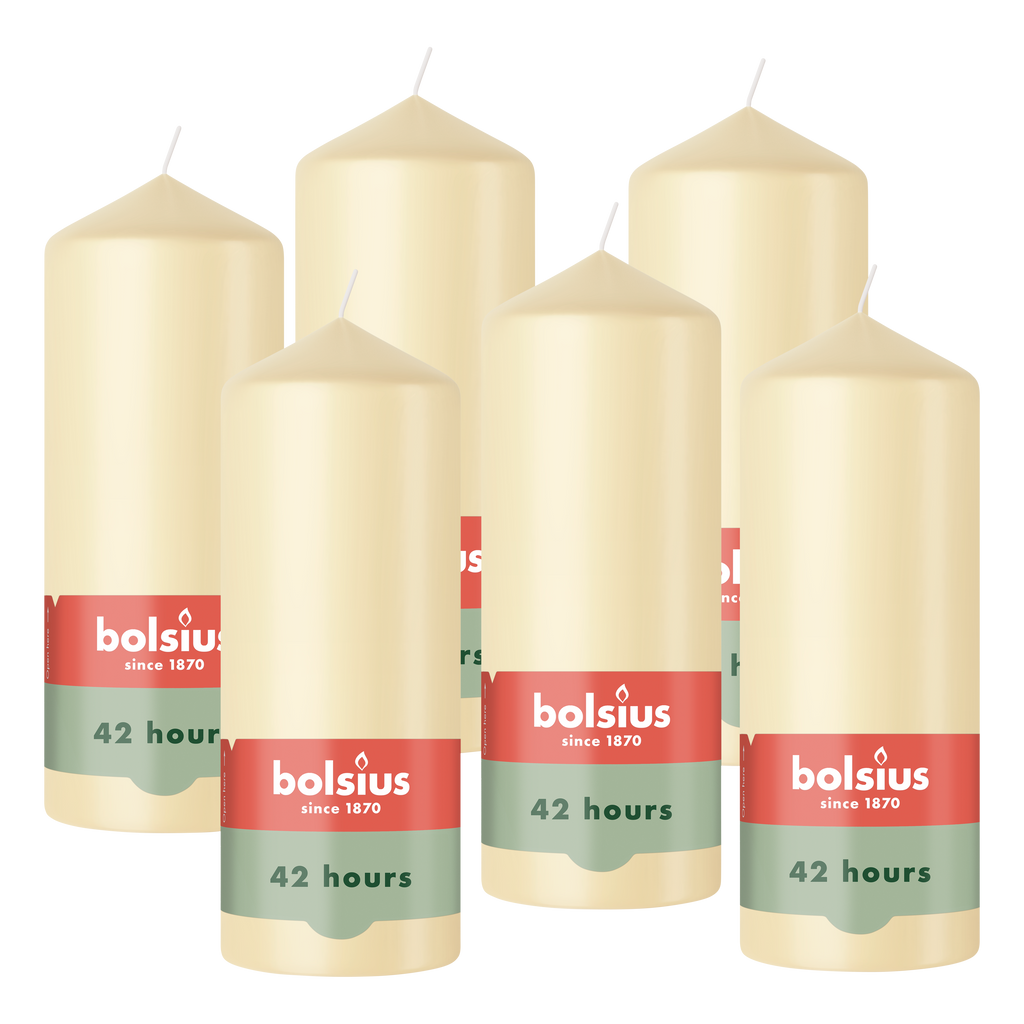 Bolsius - Gladde Stompkaarsen - Beige - 6 stuks - 15cm - 42 Branduren