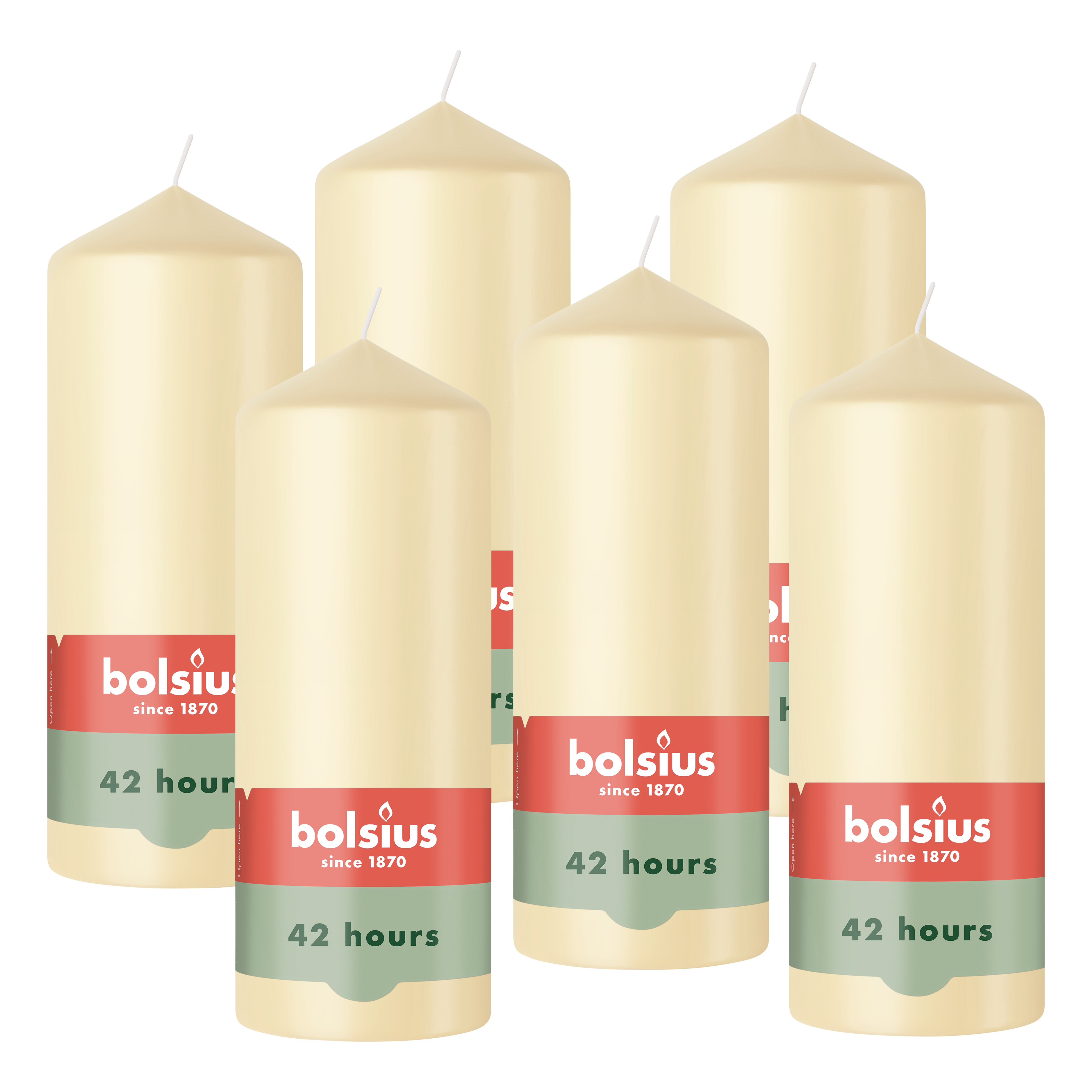 Bolsius - Gladde Stompkaarsen - Beige - 6 stuks - 15cm - 42 Branduren