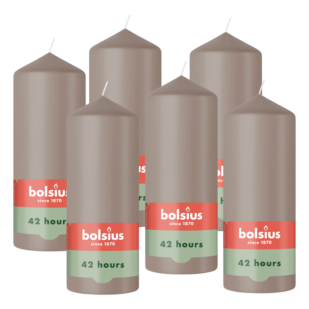 Bolsius - Gladde Stompkaarsen - Taupe - 6 stuks - 15cm - 42 Branduren