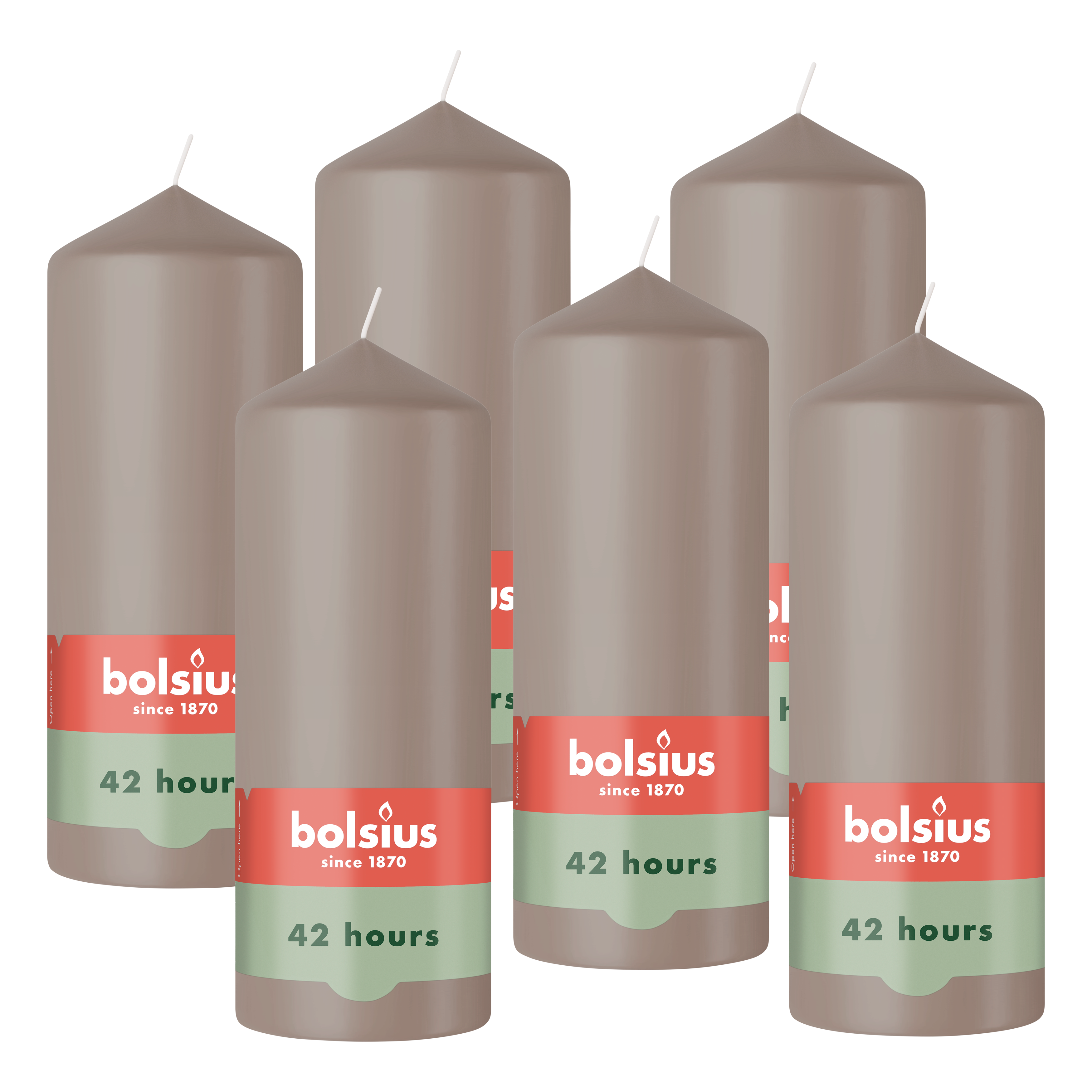 Bolsius - Gladde Stompkaarsen - Taupe - 6 stuks - 15cm - 42 Branduren