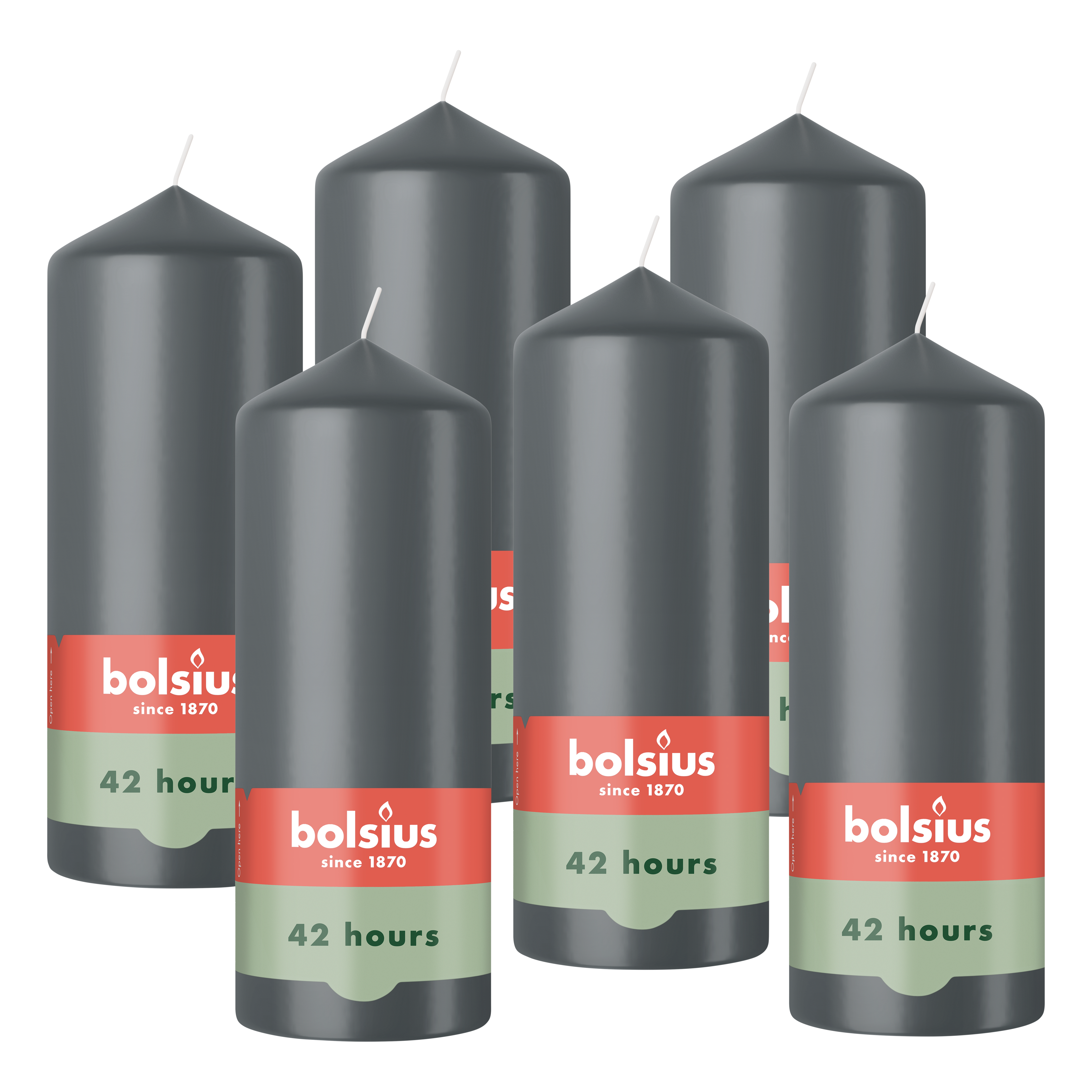 Bolsius - Gladde Stompkaarsen - Antraciet - 6 stuks - 15cm - 42 Branduren