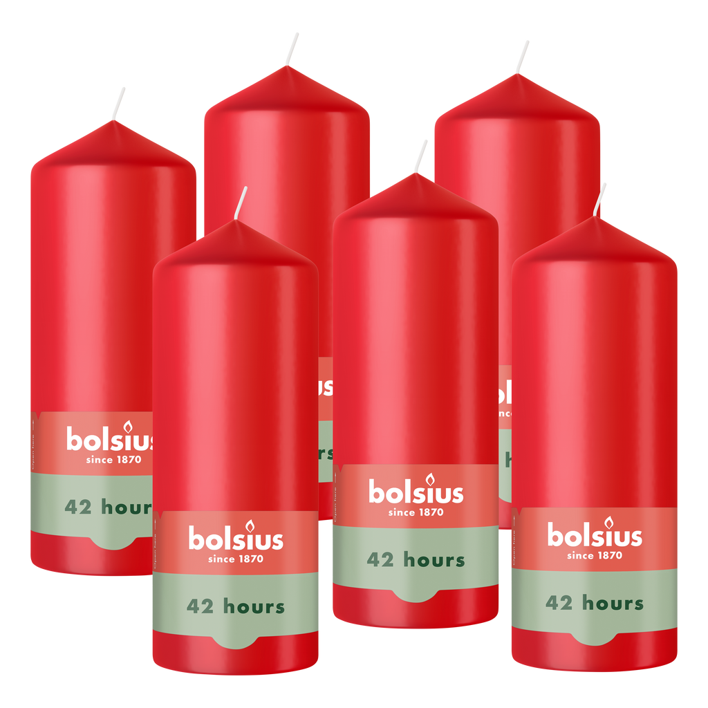 Bolsius - Gladde Stompkaarsen - Rood - 6 stuks - 15cm - 42 Branduren