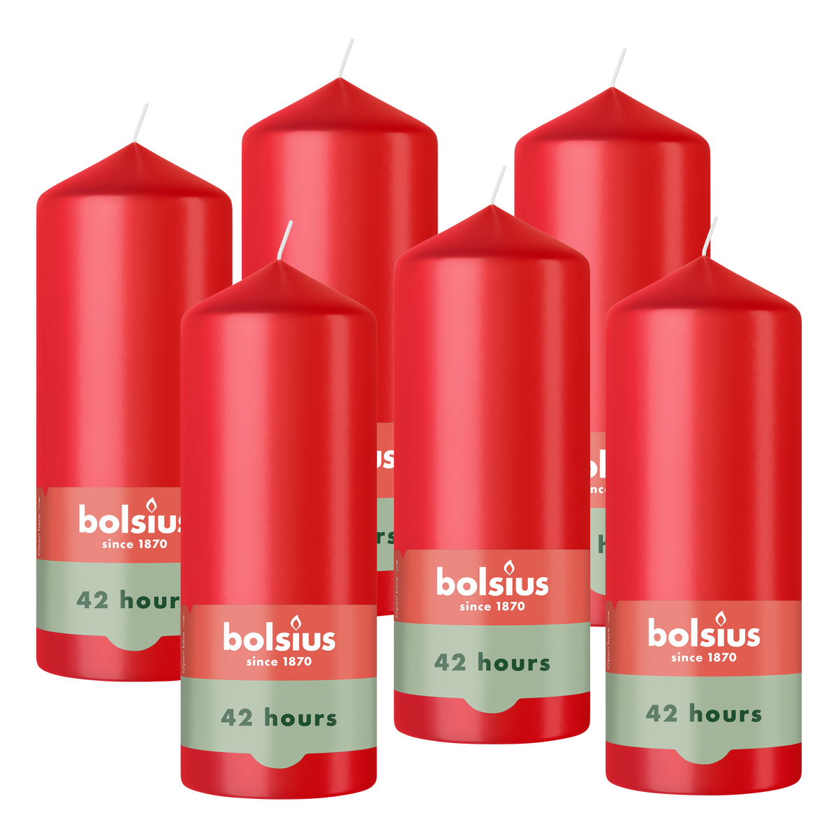 Bolsius - Gladde Stompkaarsen - Rood - 6 stuks - 15cm - 42 Branduren