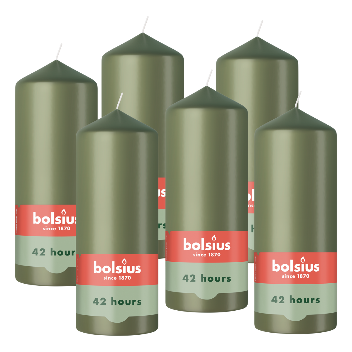 Bolsius - Gladde Stompkaarsen - Olijfgroen - 6 stuks - 15cm - 42 Branduren