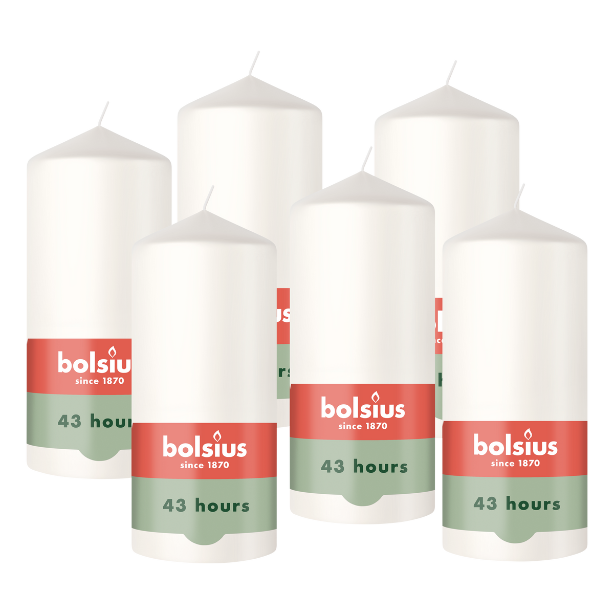 Bolsius - Gladde Stompkaarsen - 6 Stuks - Wit - 13 cm - 43 Branduren