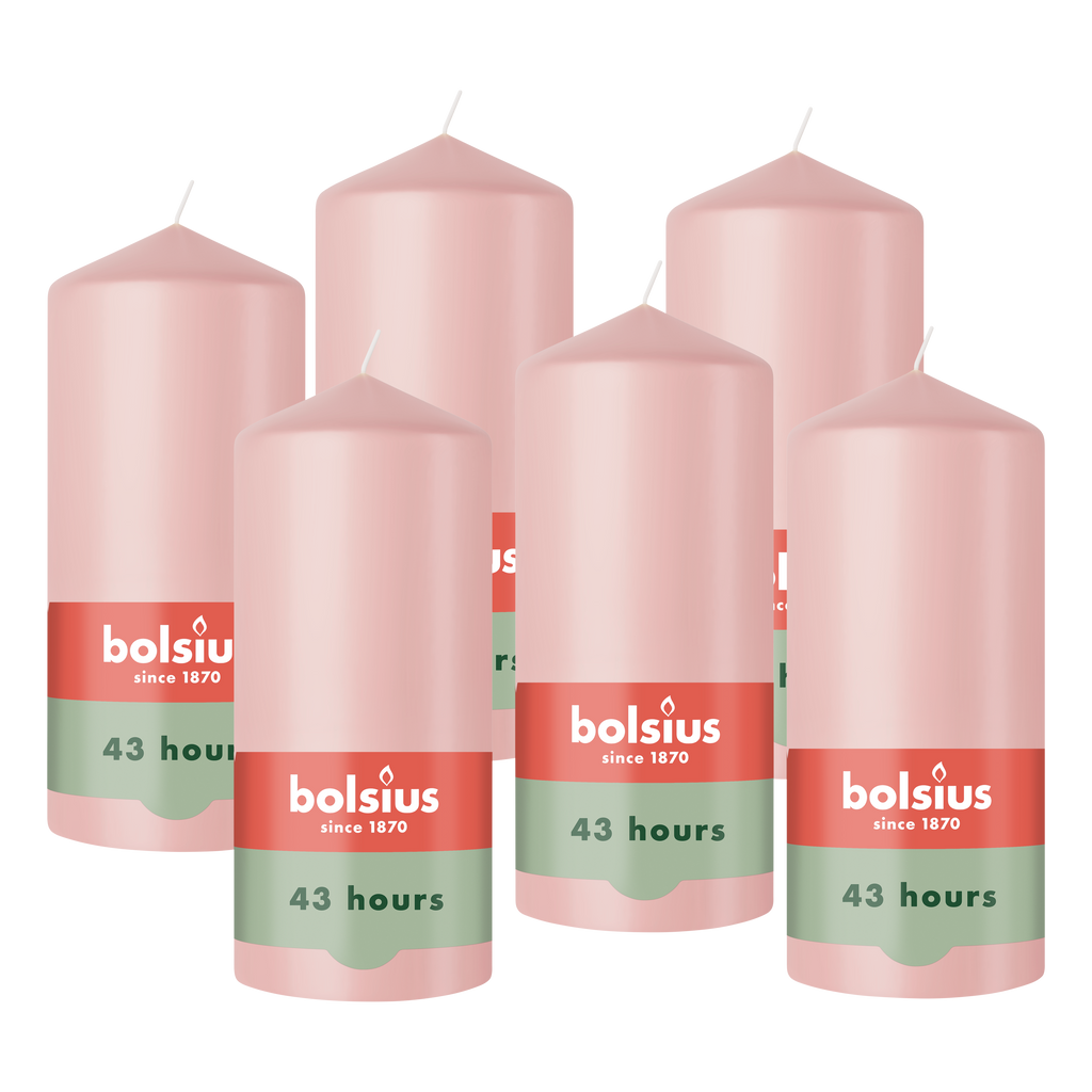 Bolsius - Gladde Stompkaarsen - 6 Stuks - Roze - 13 cm - 43 Branduren