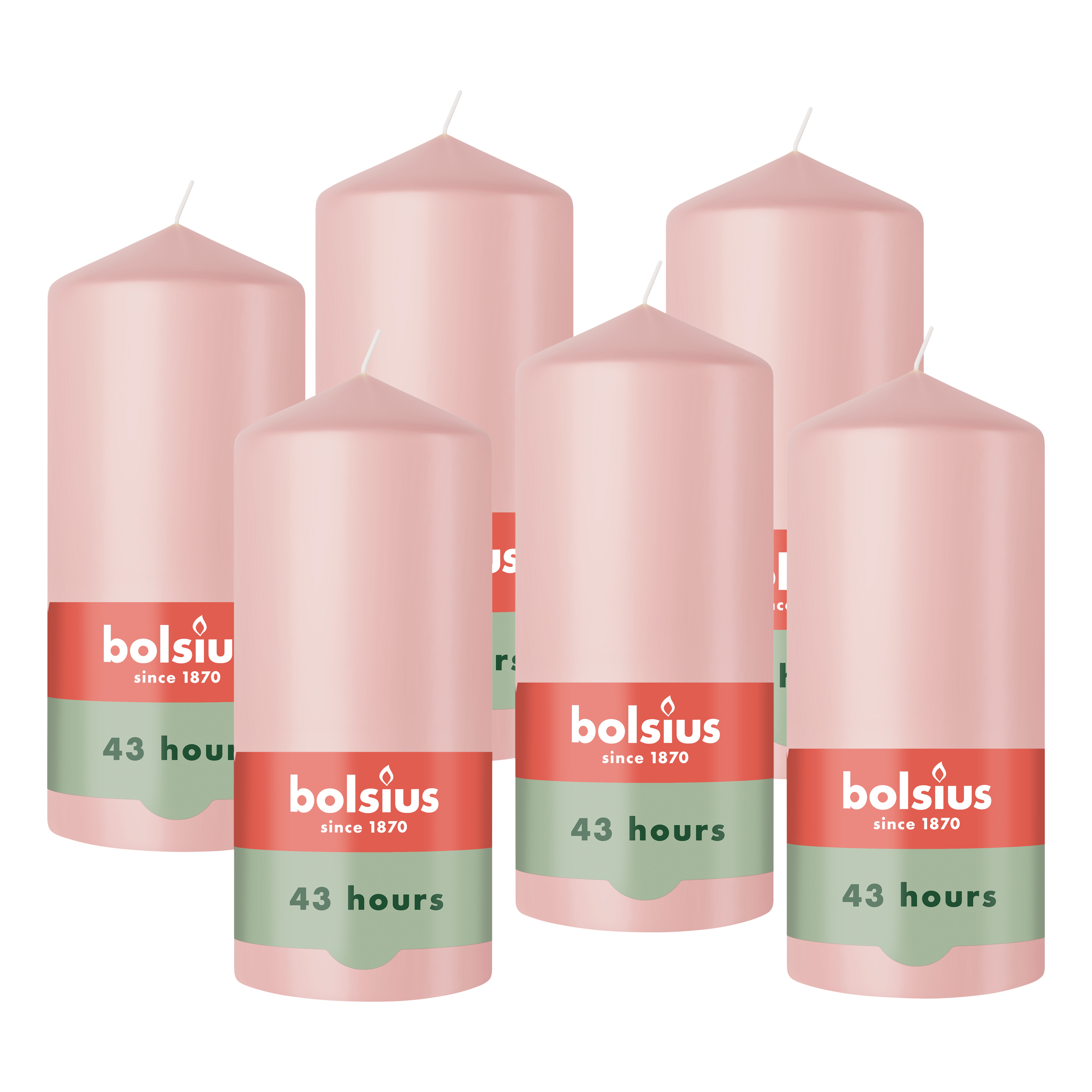 Bolsius - Gladde Stompkaarsen - 6 Stuks - Roze - 13 cm - 43 Branduren