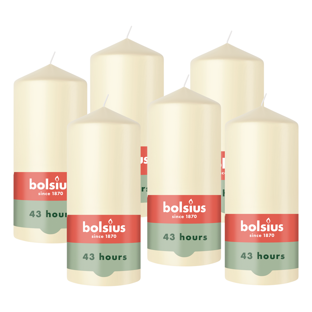Bolsius - Gladde Stompkaarsen - 6 Stuks - Ivoor - 13 cm - 43 Branduren