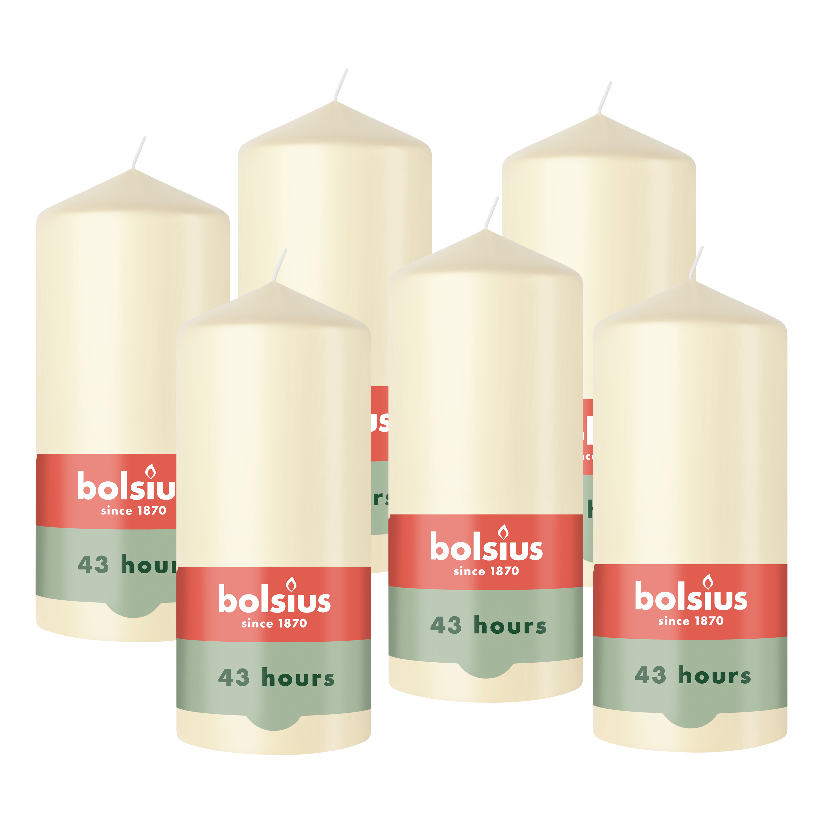 Bolsius - Gladde Stompkaarsen - 6 Stuks - Ivoor - 13 cm - 43 Branduren