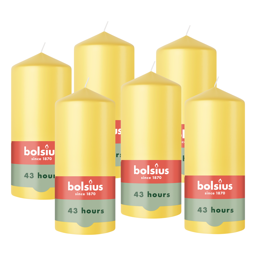 Bolsius - Gladde Stompkaarsen - 6 Stuks - Geel - 13 cm - 43 Branduren