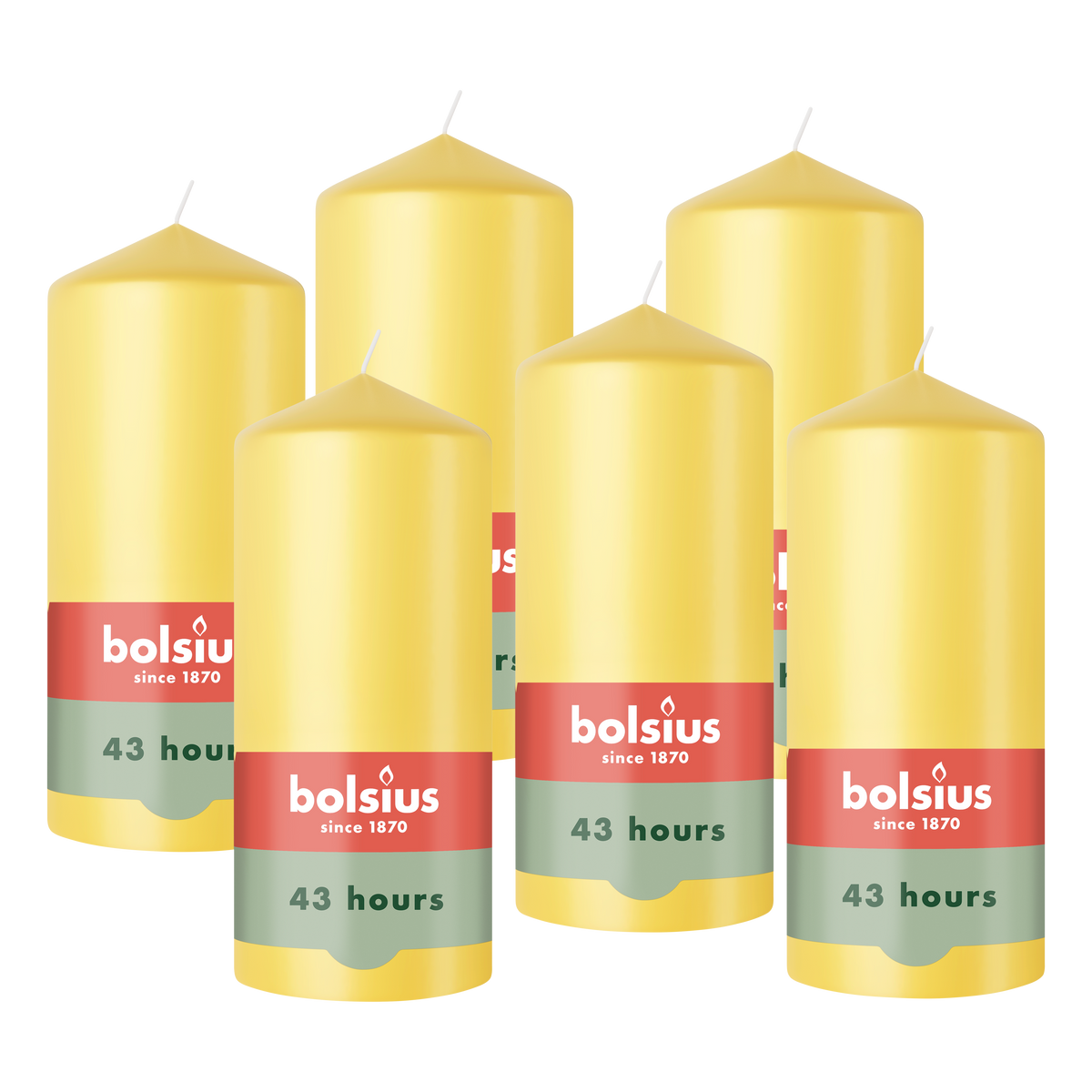 Bolsius - Gladde Stompkaarsen - 6 Stuks - Geel - 13 cm - 43 Branduren