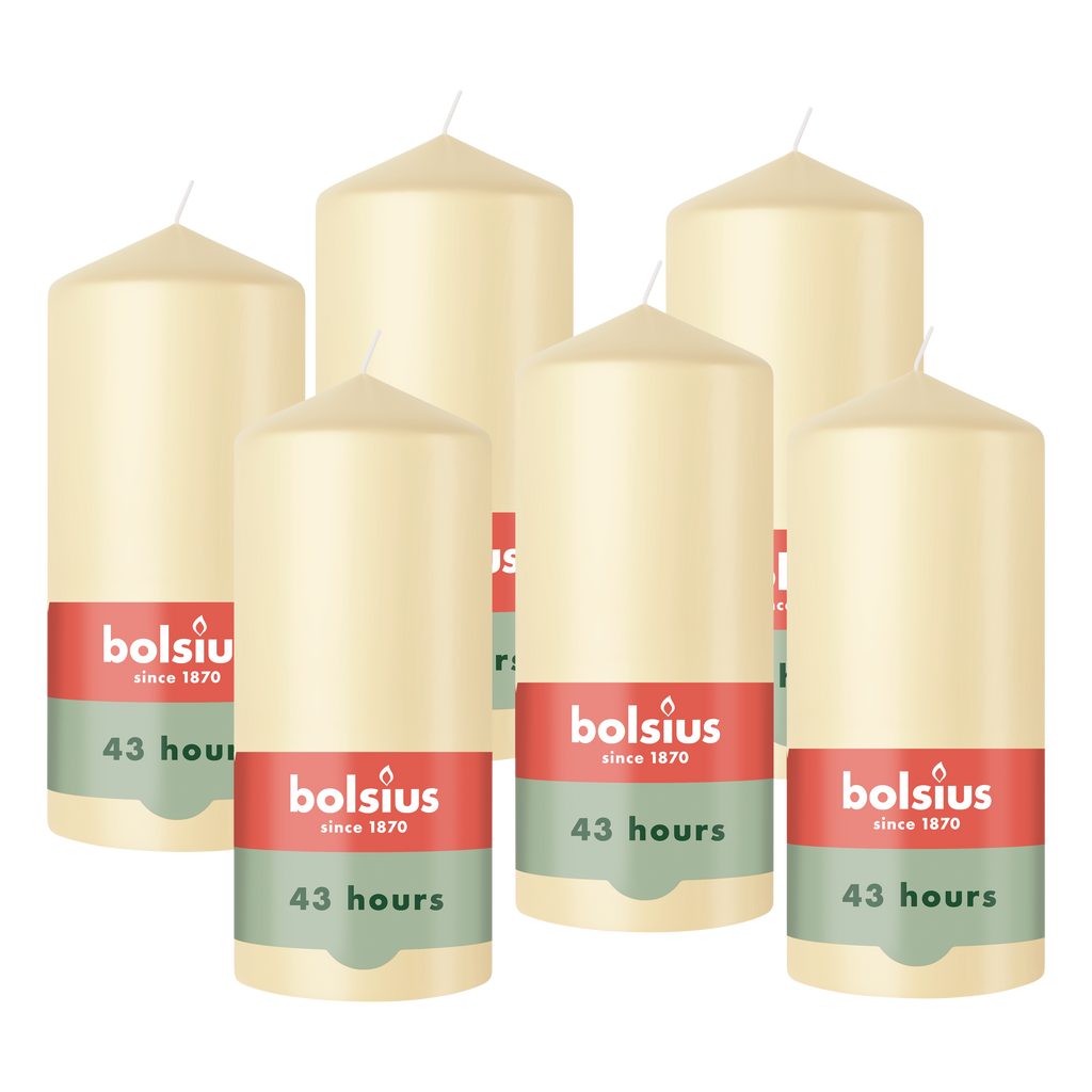 Bolsius - Gladde Stompkaarsen - 6 Stuks - Beige - 13 cm - 43 Branduren