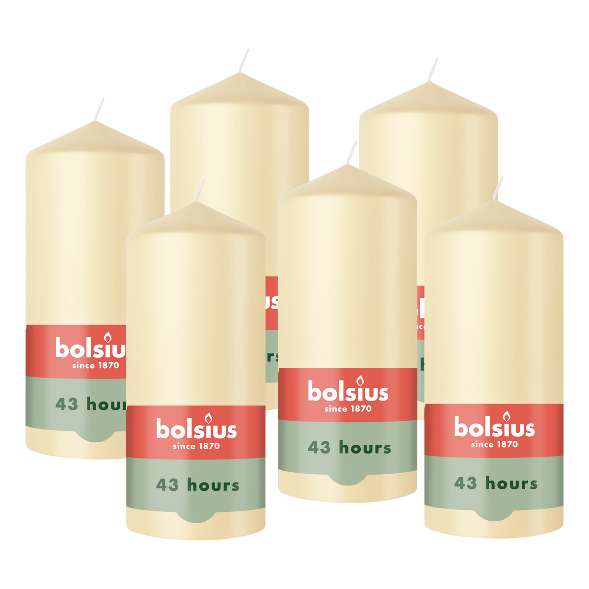 Bolsius - Gladde Stompkaarsen - 6 Stuks - Beige - 13 cm - 43 Branduren