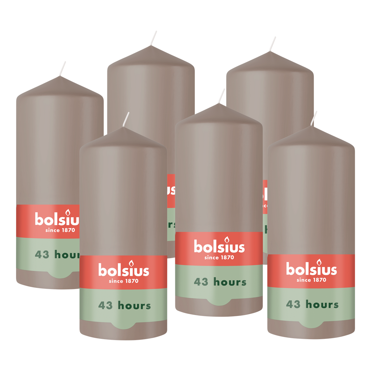 Bolsius - Gladde Stompkaars - 6 Stuks - Taupe - 13 cm - 43 Branduren