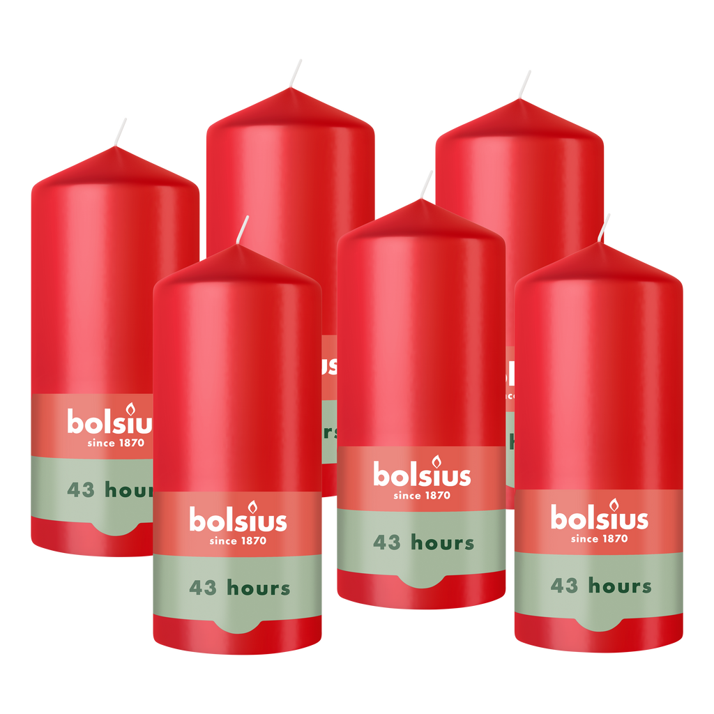 Bolsius - Gladde Stompkaarsen - 6 Stuks - Rood - 13 cm - 43 Branduren