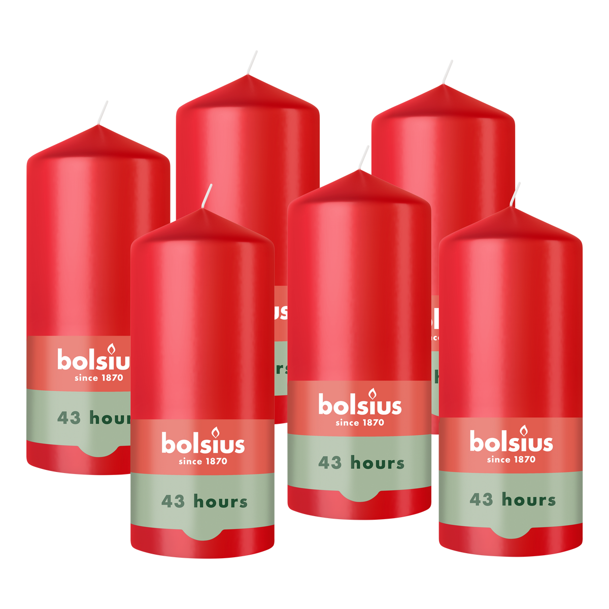 Bolsius - Gladde Stompkaarsen - 6 Stuks - Rood - 13 cm - 43 Branduren