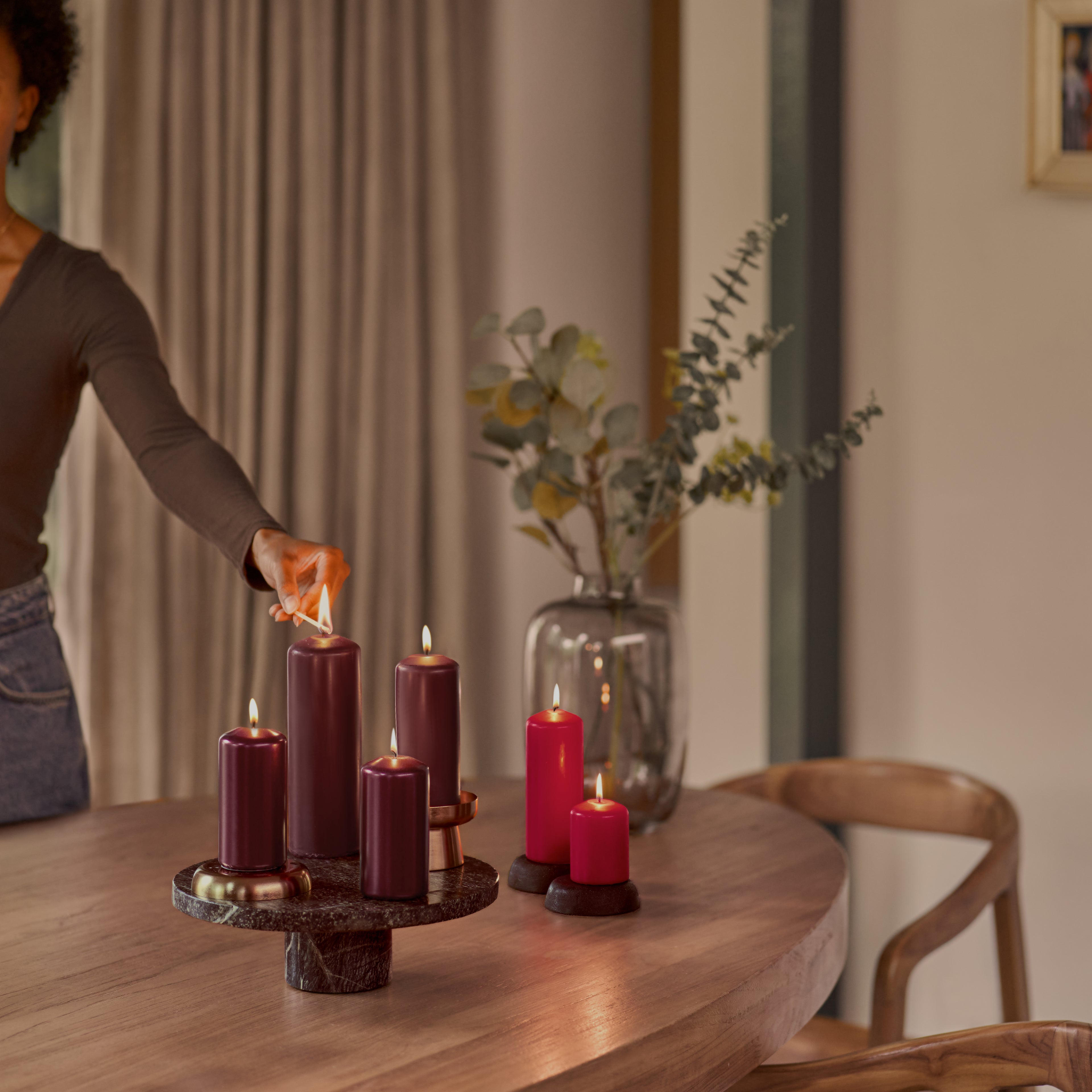 Bolsius - Gladde Stompkaarsen - 6 Stuks - Bordeaux Rood - 13 cm - 43 Branduren