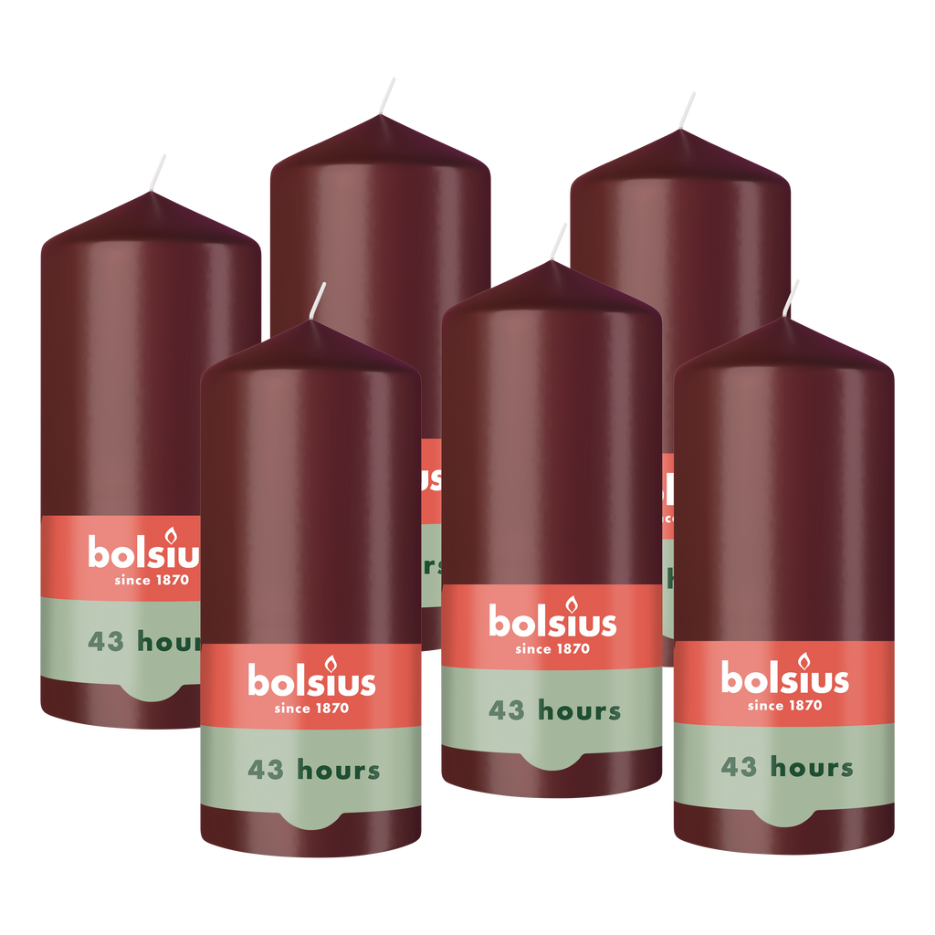 Bolsius - Gladde Stompkaarsen - 6 Stuks - Bordeaux Rood - 13 cm - 43 Branduren