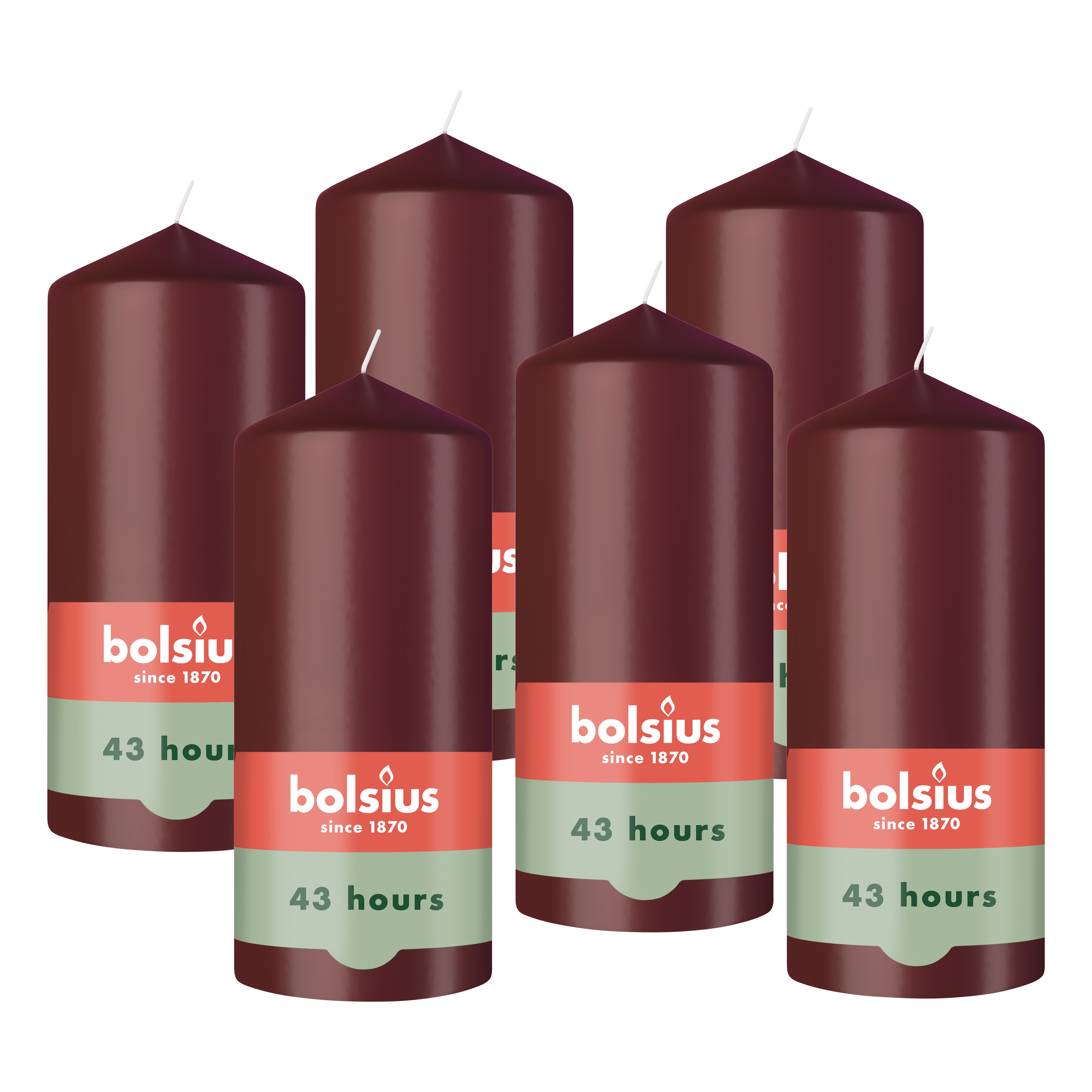 Bolsius - Gladde Stompkaarsen - 6 Stuks - Bordeaux Rood - 13 cm - 43 Branduren