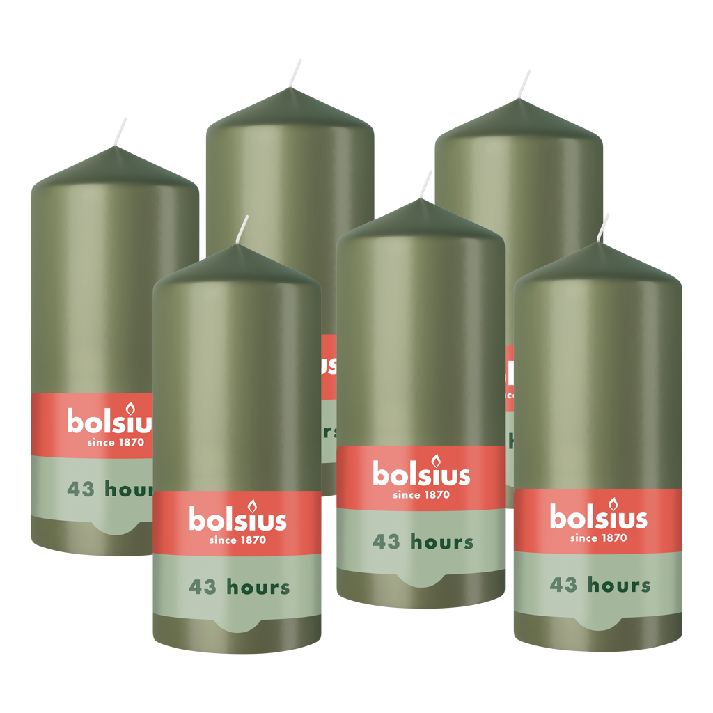 Bolsius - Gladde Stompkaarsen - 6 Stuks - Groen - 13 cm - 43 Branduren