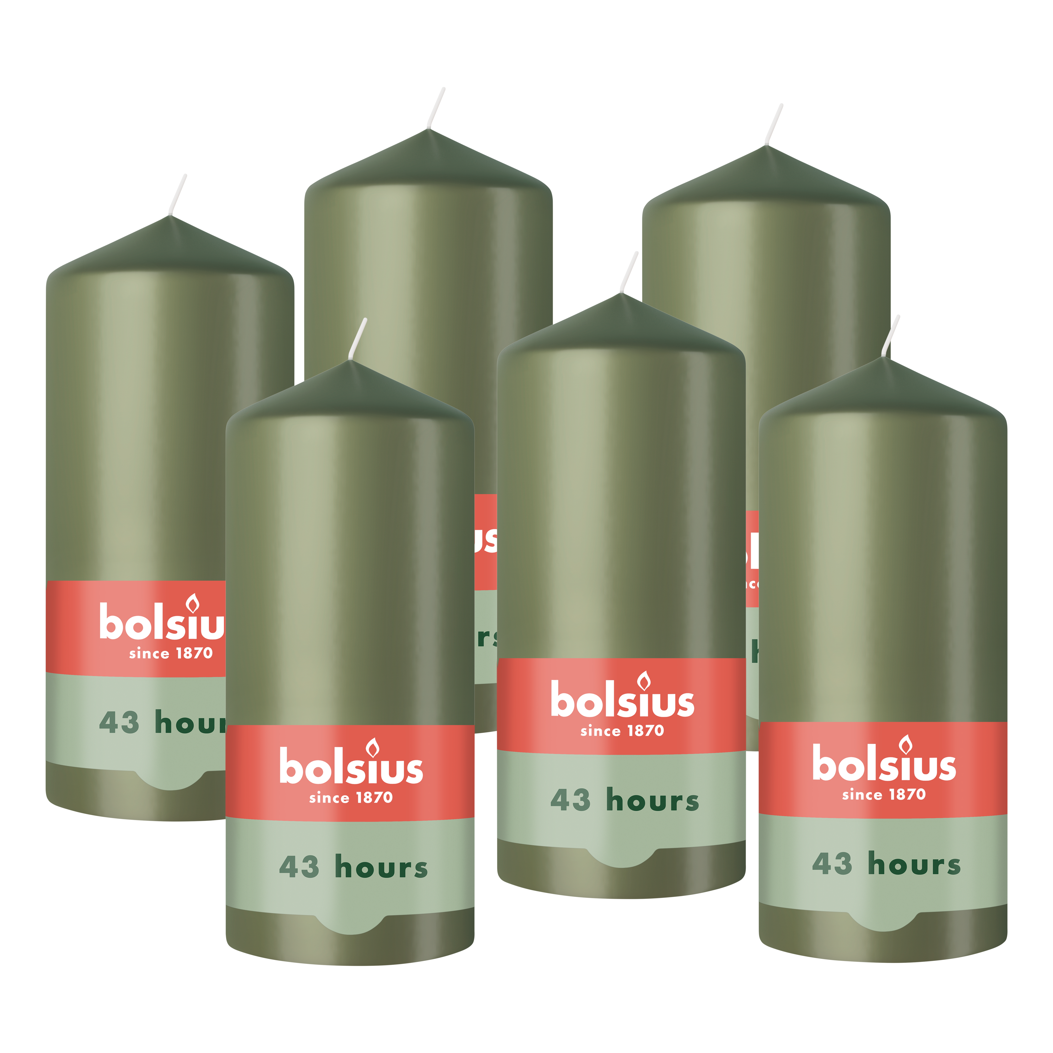 Bolsius - Gladde Stompkaarsen - 6 Stuks - Groen - 13 cm - 43 Branduren