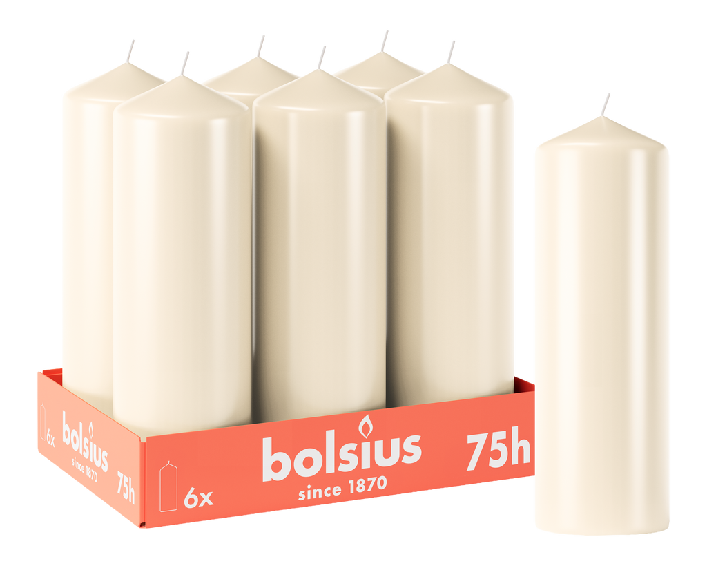 Bolsius - Gladde Stompkaarsen - 6 stuks - Ivoor - 75 branduren - 20 x 6,8 cm