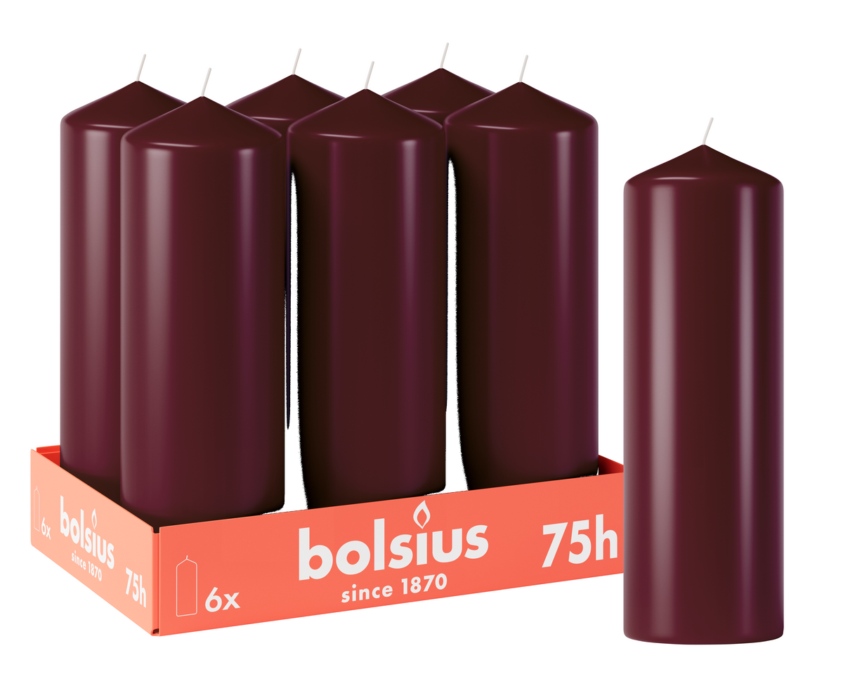 Bolsius - Gladde Stompkaarsen - 6 stuks - Bordeauxrood - 75 branduren - 20 x 6,8 cm