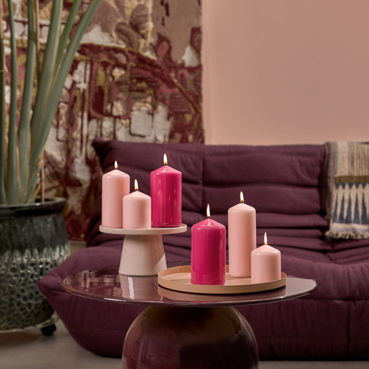 Bolsius - Gladde Stompkaarsen - 6 Stuks - Roze - 20 cm - 75 Branduren